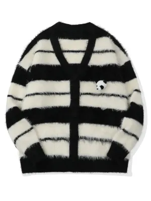 Pre Order:  Panda Applique Striped Knit Sweater