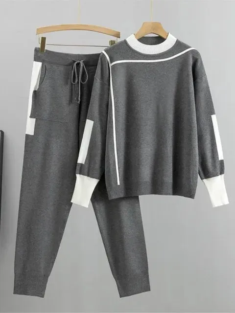 Pre Order:  Patch Pockets Knitted Sweater   Pants Set