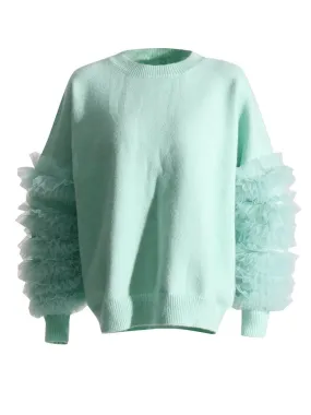 Pre Order:  Ruffled Mesh Sleeves Knit Sweater