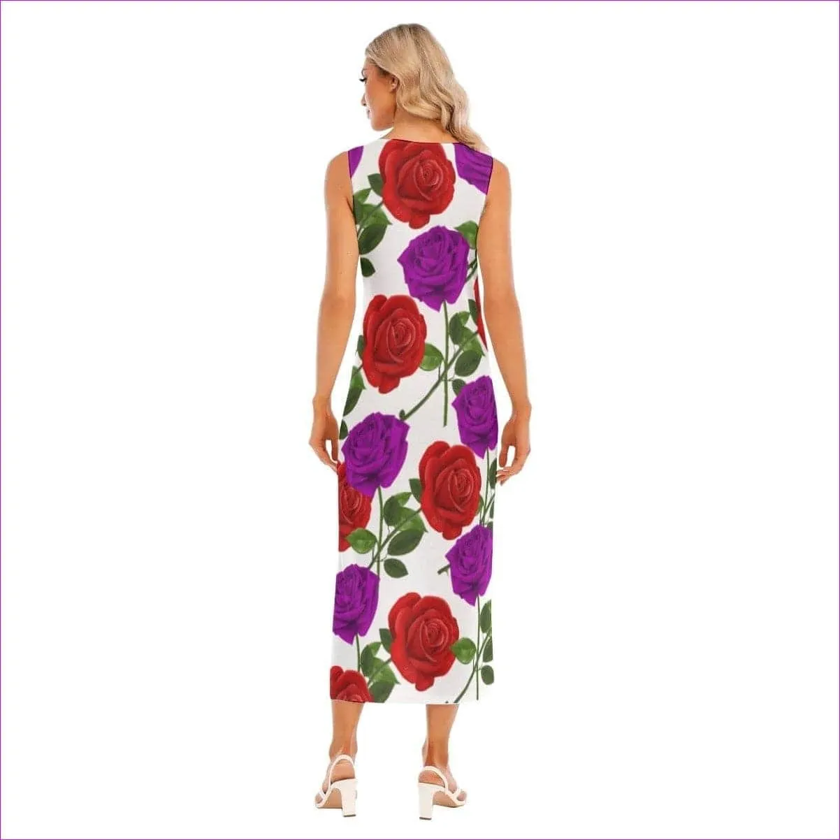 Red Rose Purp Vest Dress for Women in White