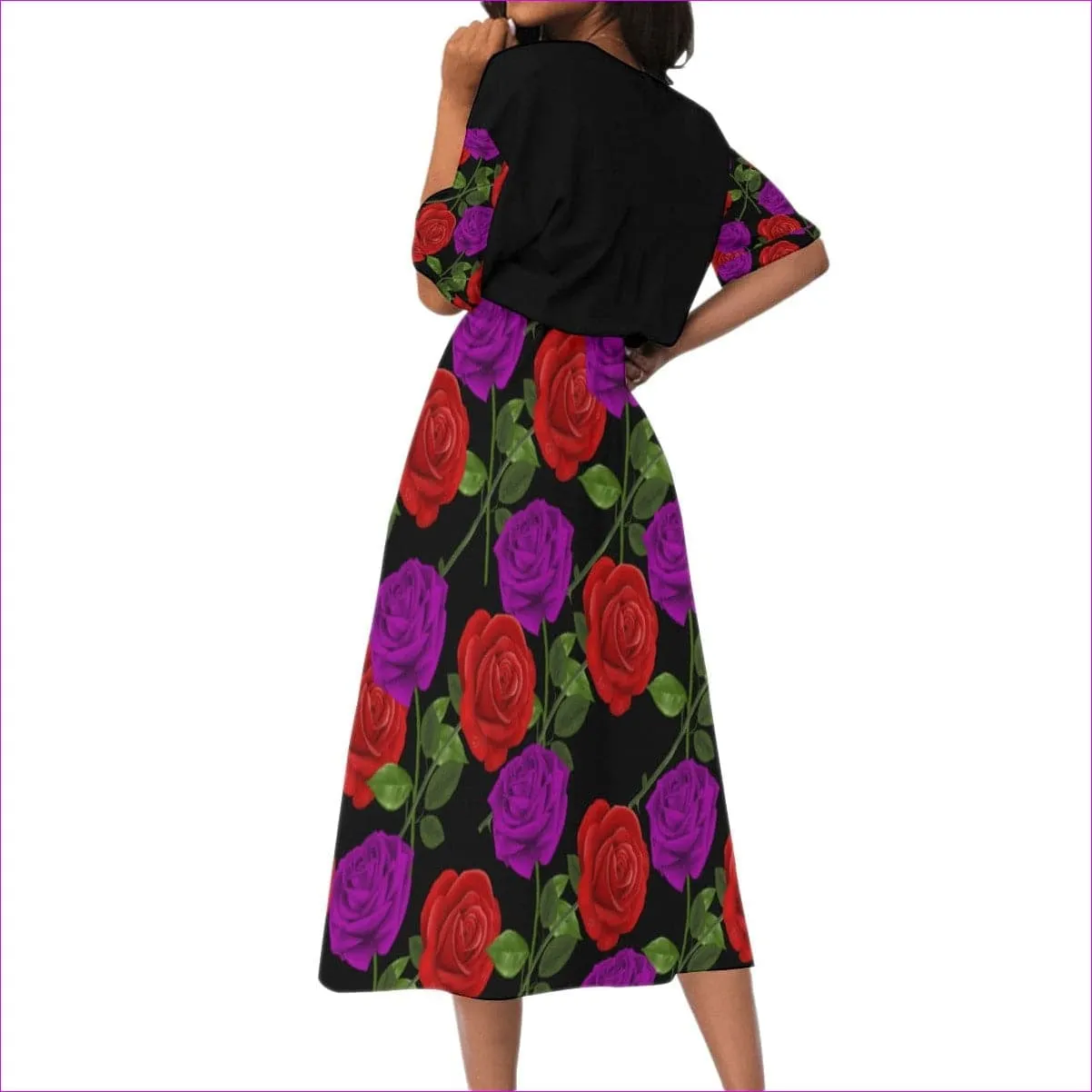 Red Rose Purp Women's Elastic Waist Dress