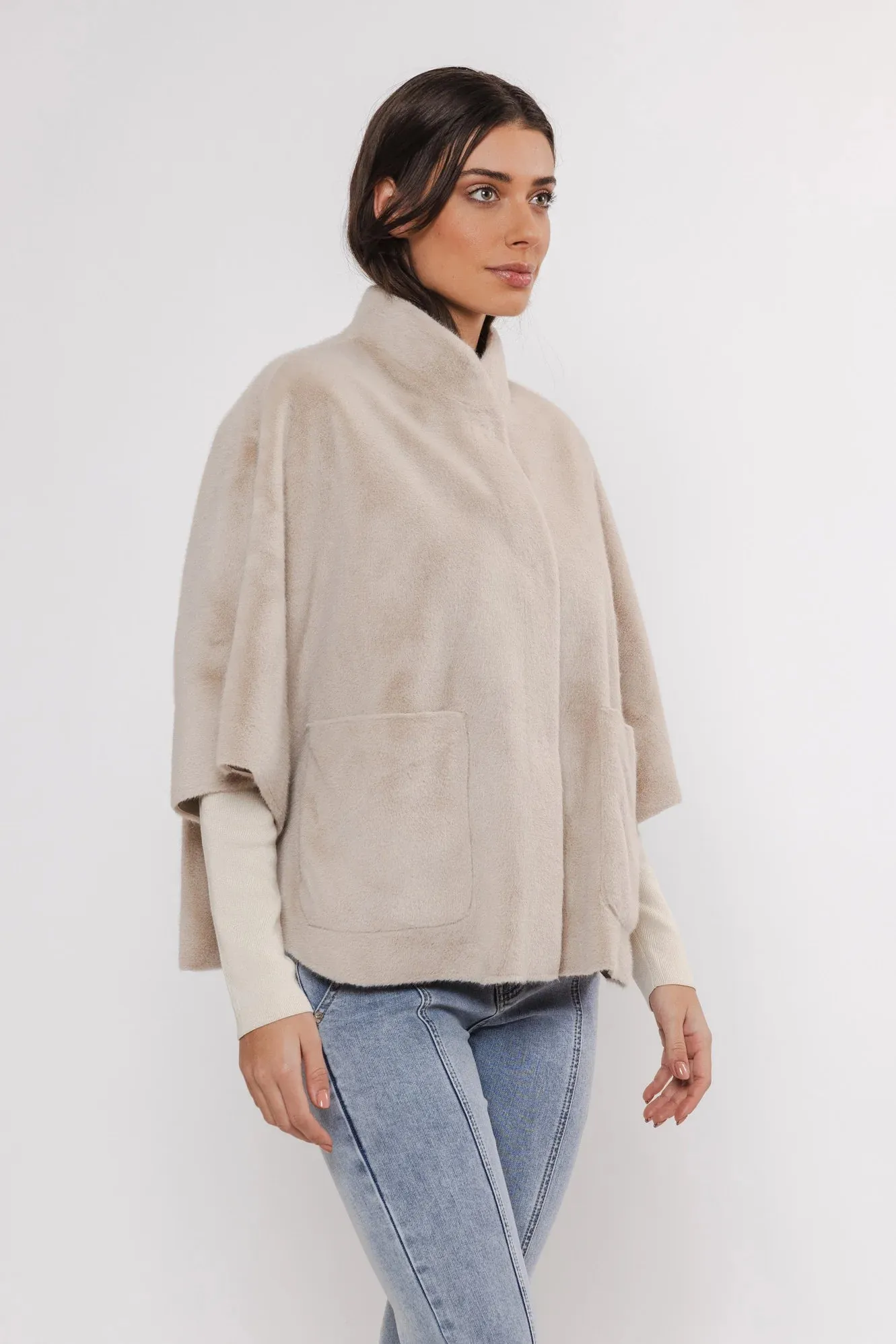 RINO & PELLE DEWI FAUX FUR CAPE BIRCH