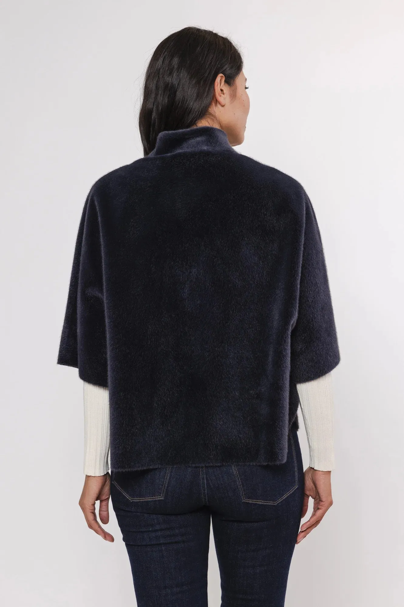 RINO & PELLE DEWI FAUX FUR CAPE NAVY