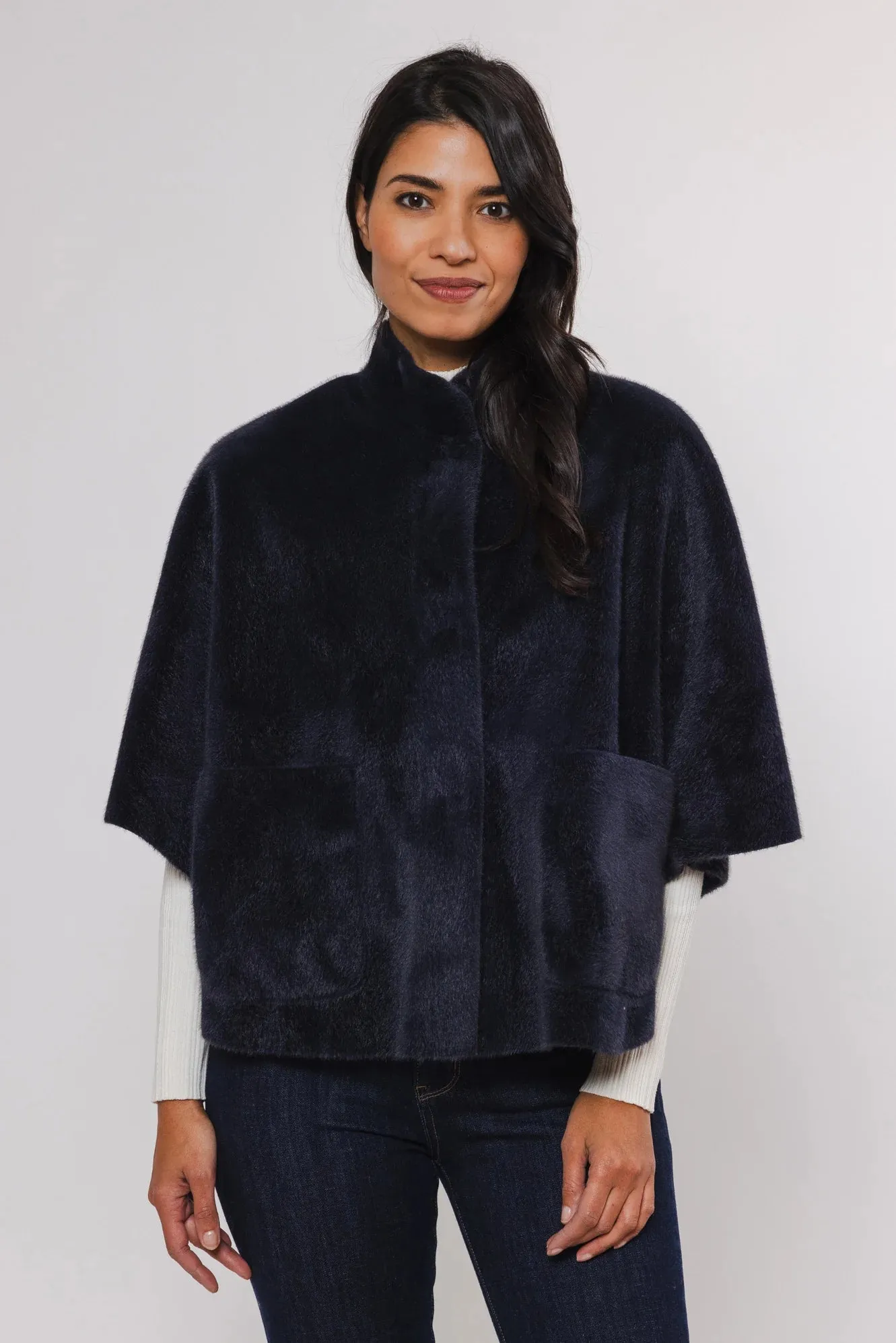 RINO & PELLE DEWI FAUX FUR CAPE NAVY