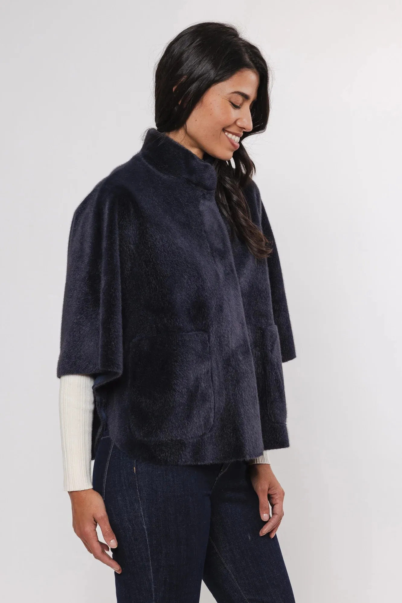 RINO & PELLE DEWI FAUX FUR CAPE NAVY