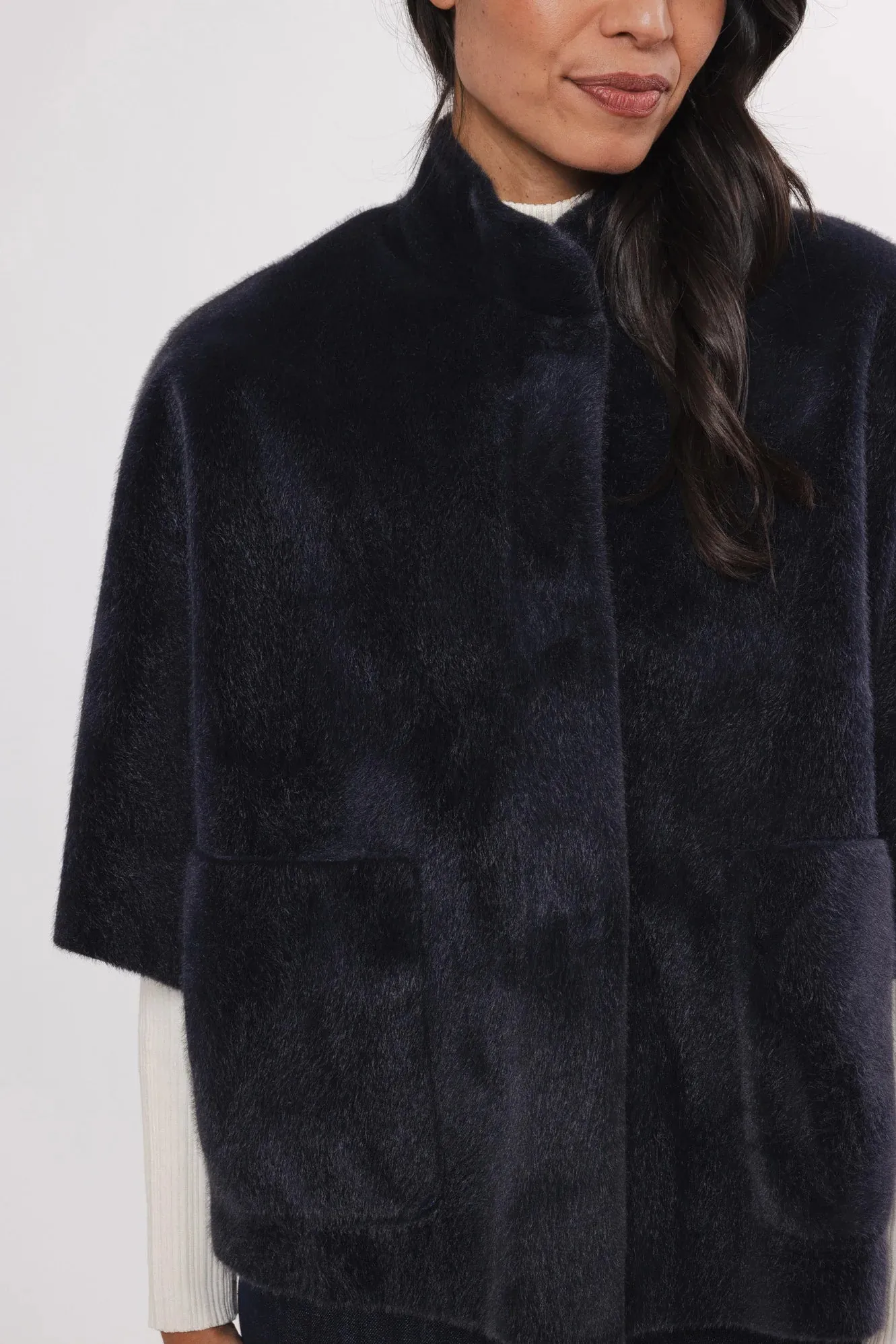 RINO & PELLE DEWI FAUX FUR CAPE NAVY