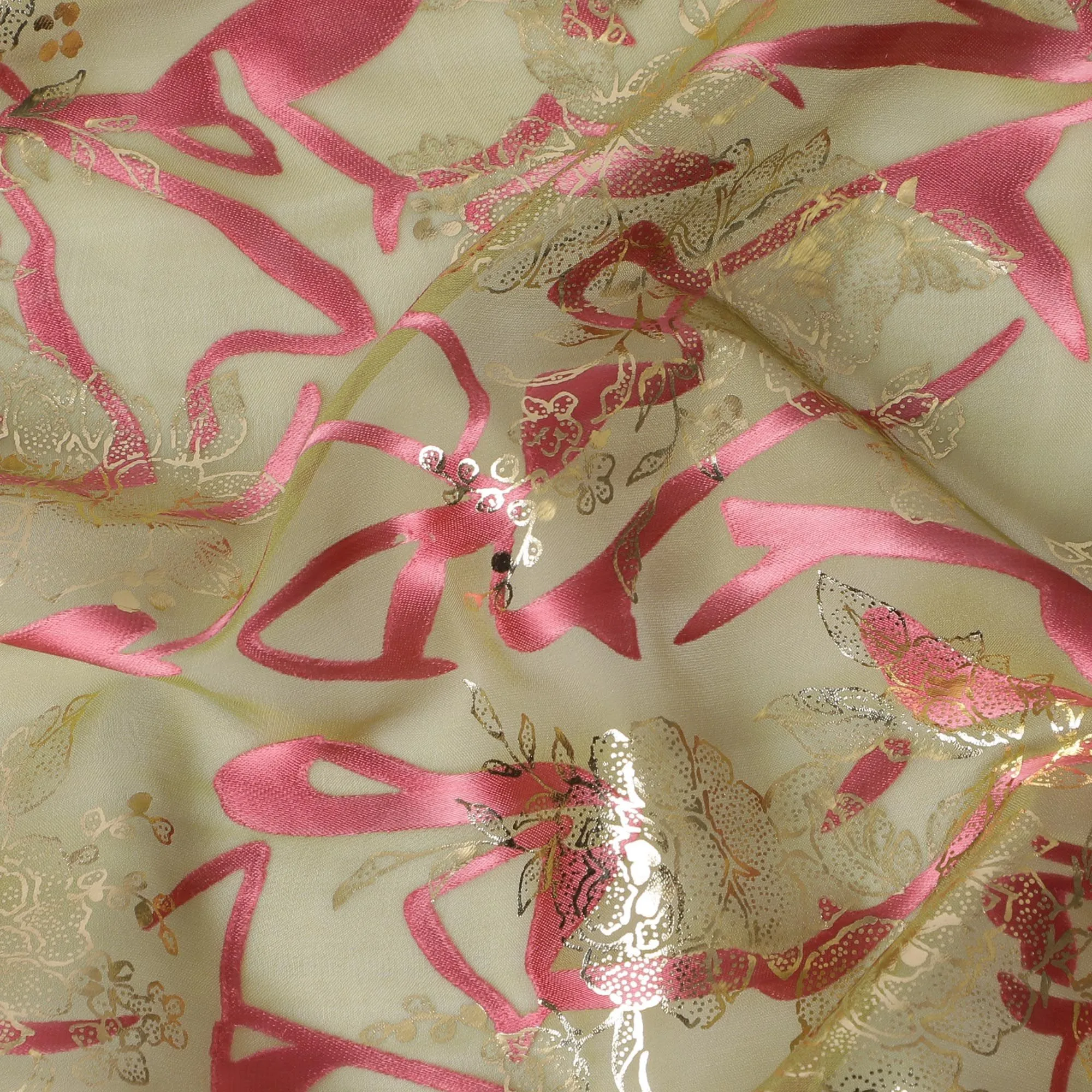 Rose Gold Radiance Silk Chiffon Fabric - Glimmering Elegance, 110cm Width (South Korea)  - D17656