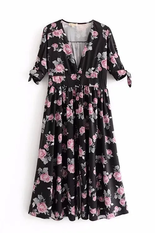 Rosebush Button-Up Open Maxi Dress