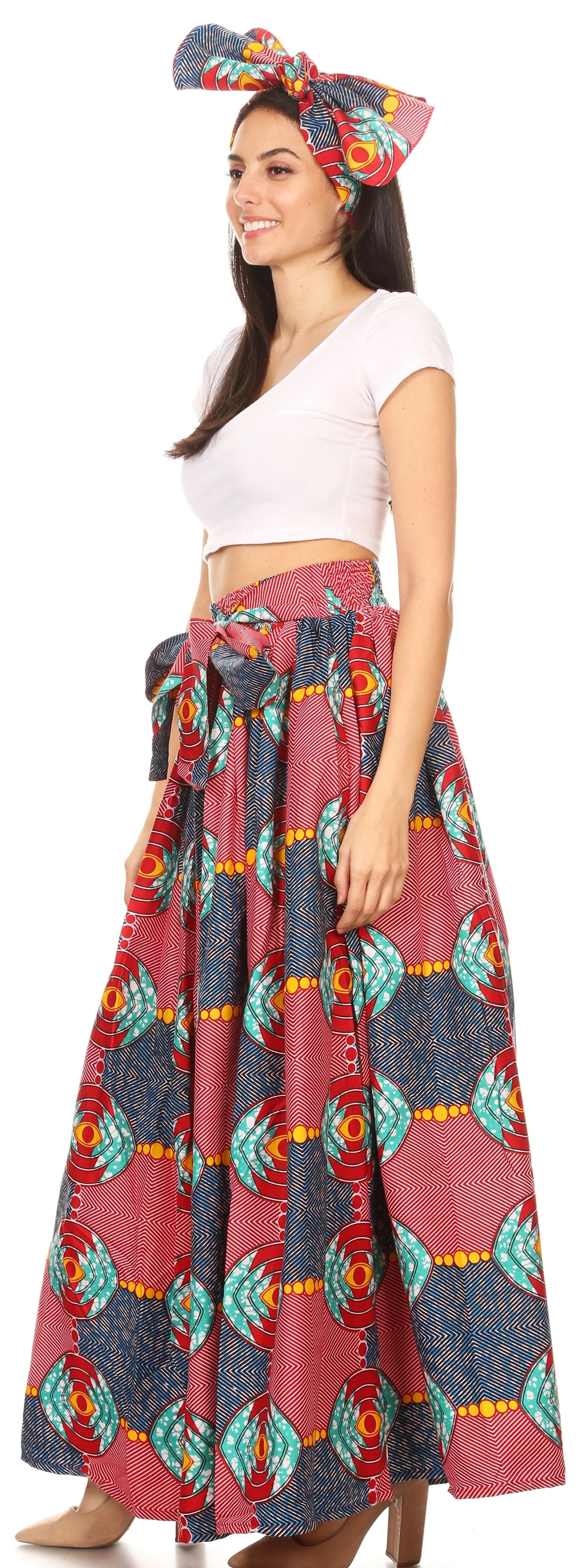 Sakkas Havana Women's Maxi Long  African Print Skirt Puffy with Pockets