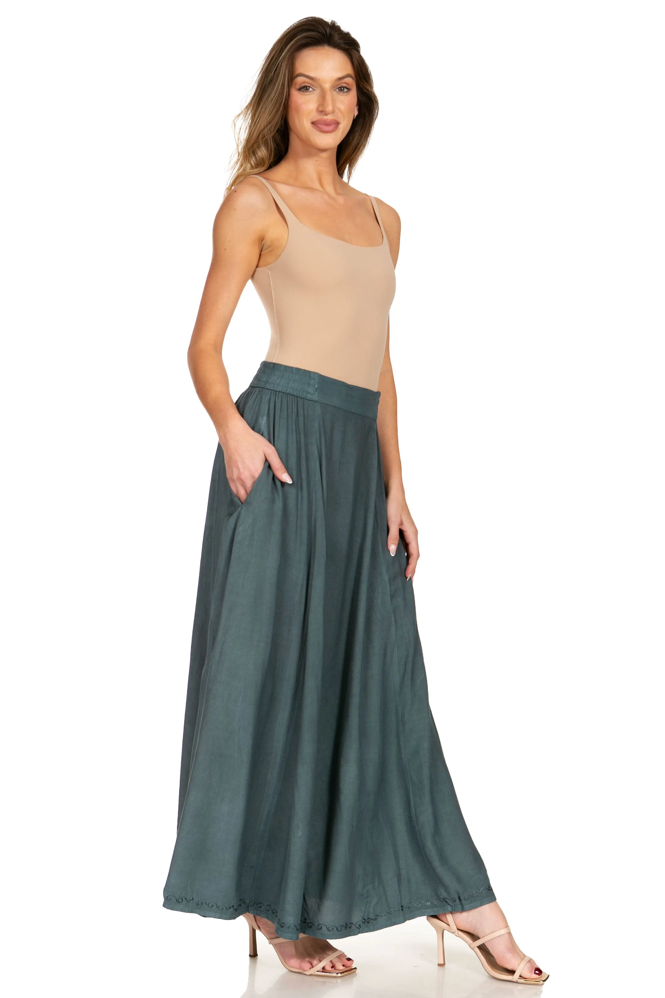 Sakkas Noemi Women's Long Maxi Summer Casual Boho Skirt Elastic Waist & Pockets