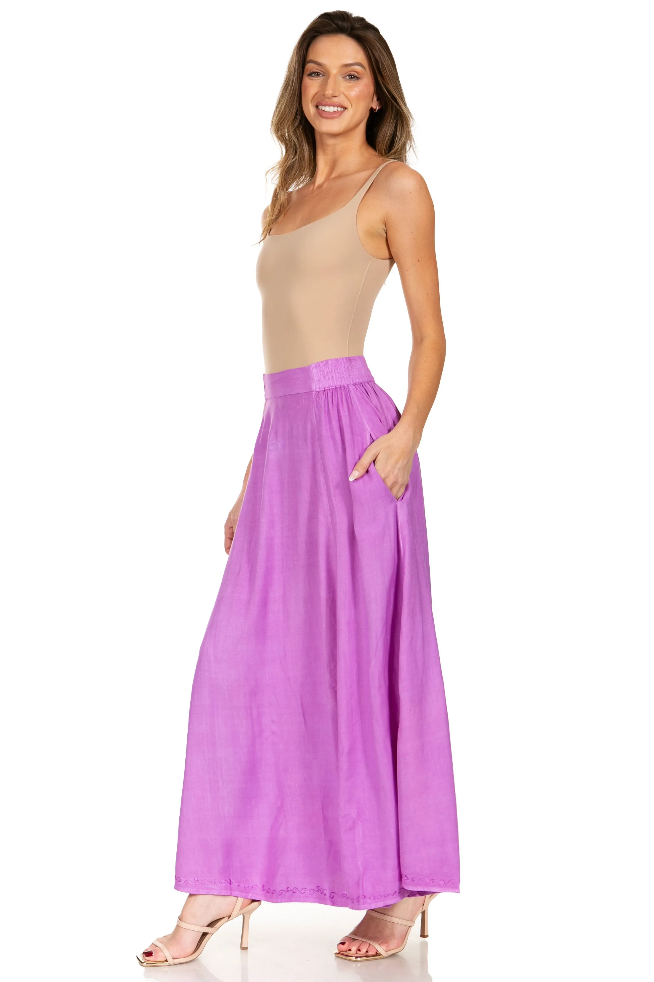 Sakkas Noemi Women's Long Maxi Summer Casual Boho Skirt Elastic Waist & Pockets