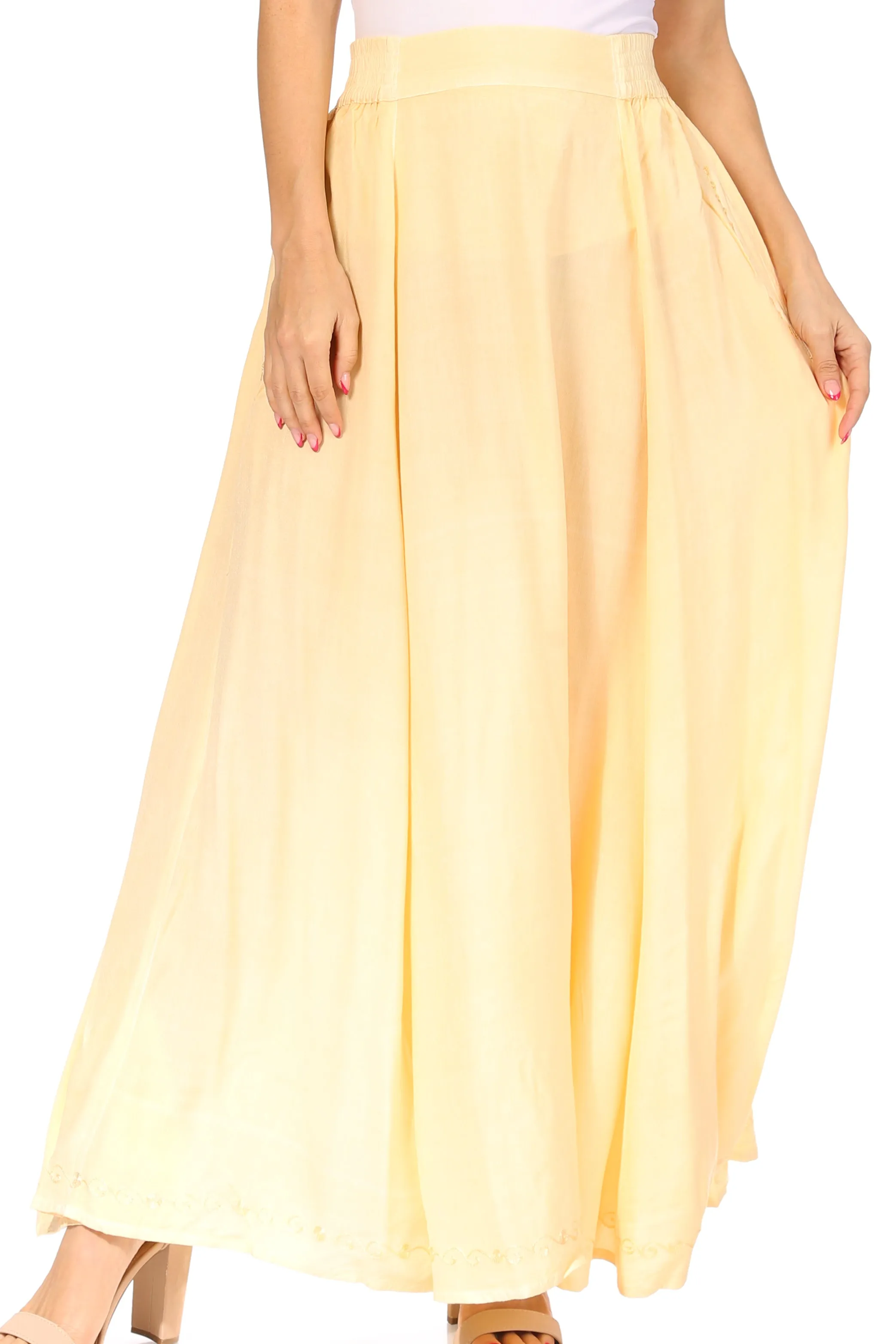 Sakkas Noemi Women's Long Maxi Summer Casual Boho Skirt Elastic Waist & Pockets