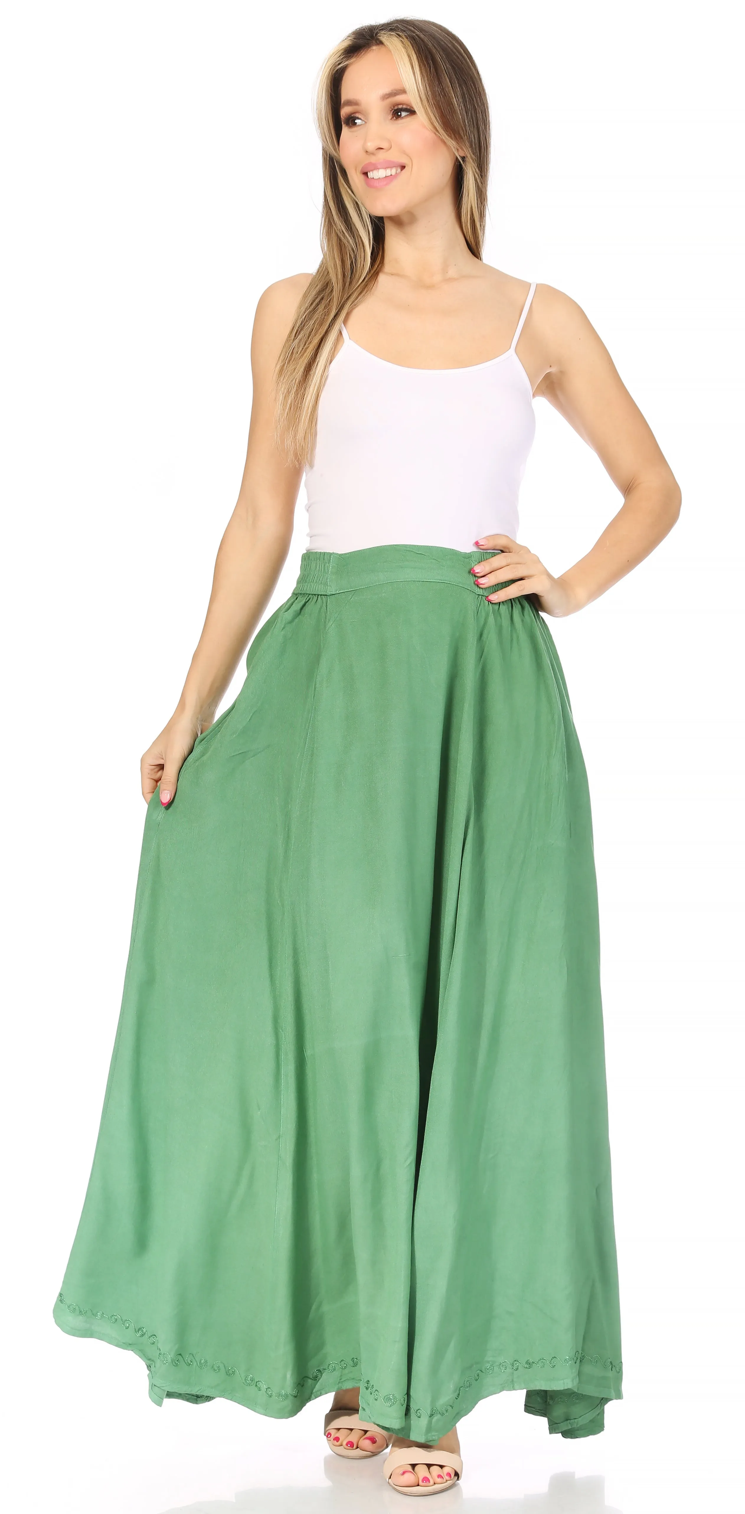 Sakkas Noemi Women's Long Maxi Summer Casual Boho Skirt Elastic Waist & Pockets