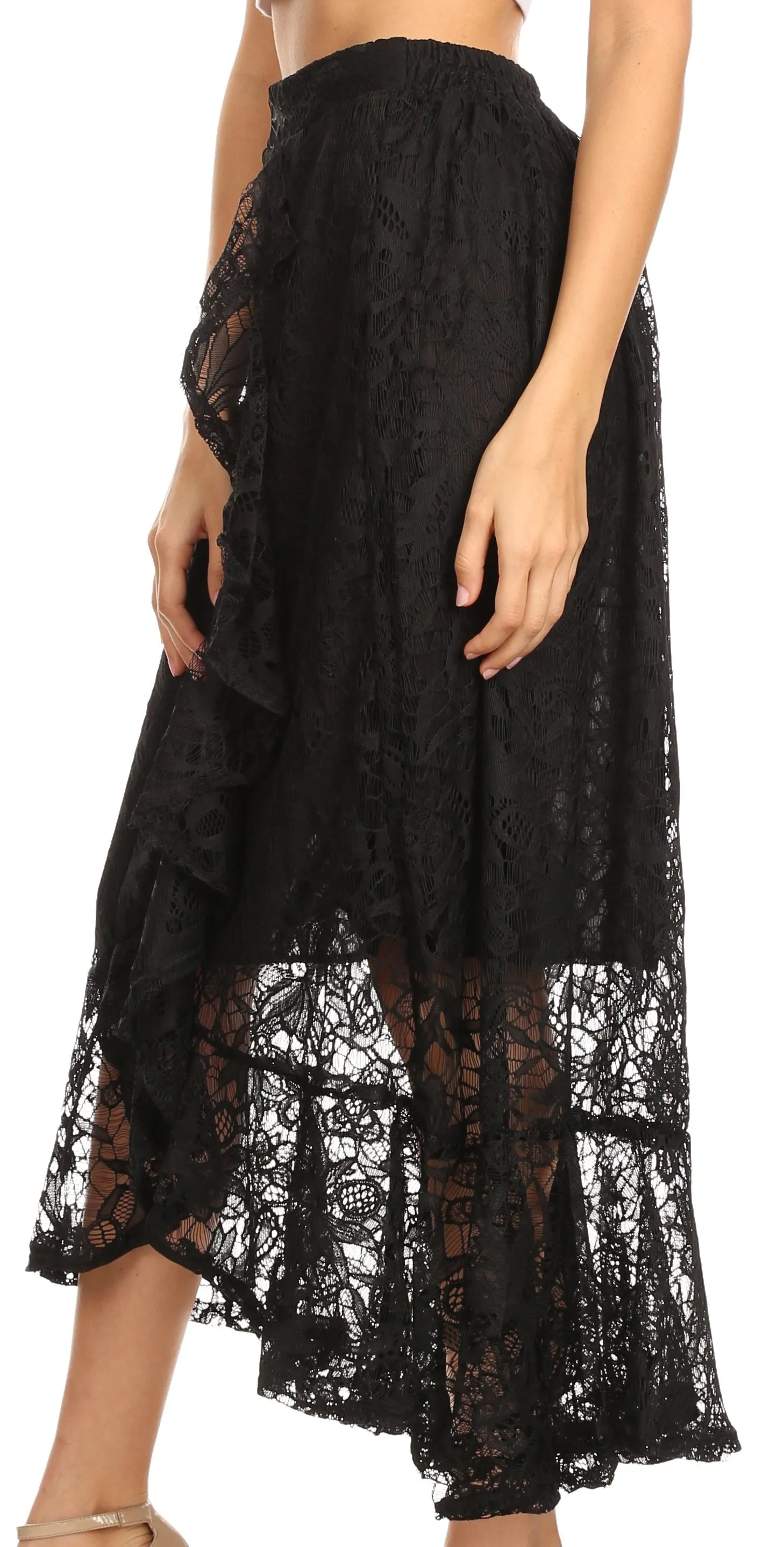 Sakkas Roma Bohemian Lace Maxi long Hippie Gypsy Dance Skirt Sexy Stunning