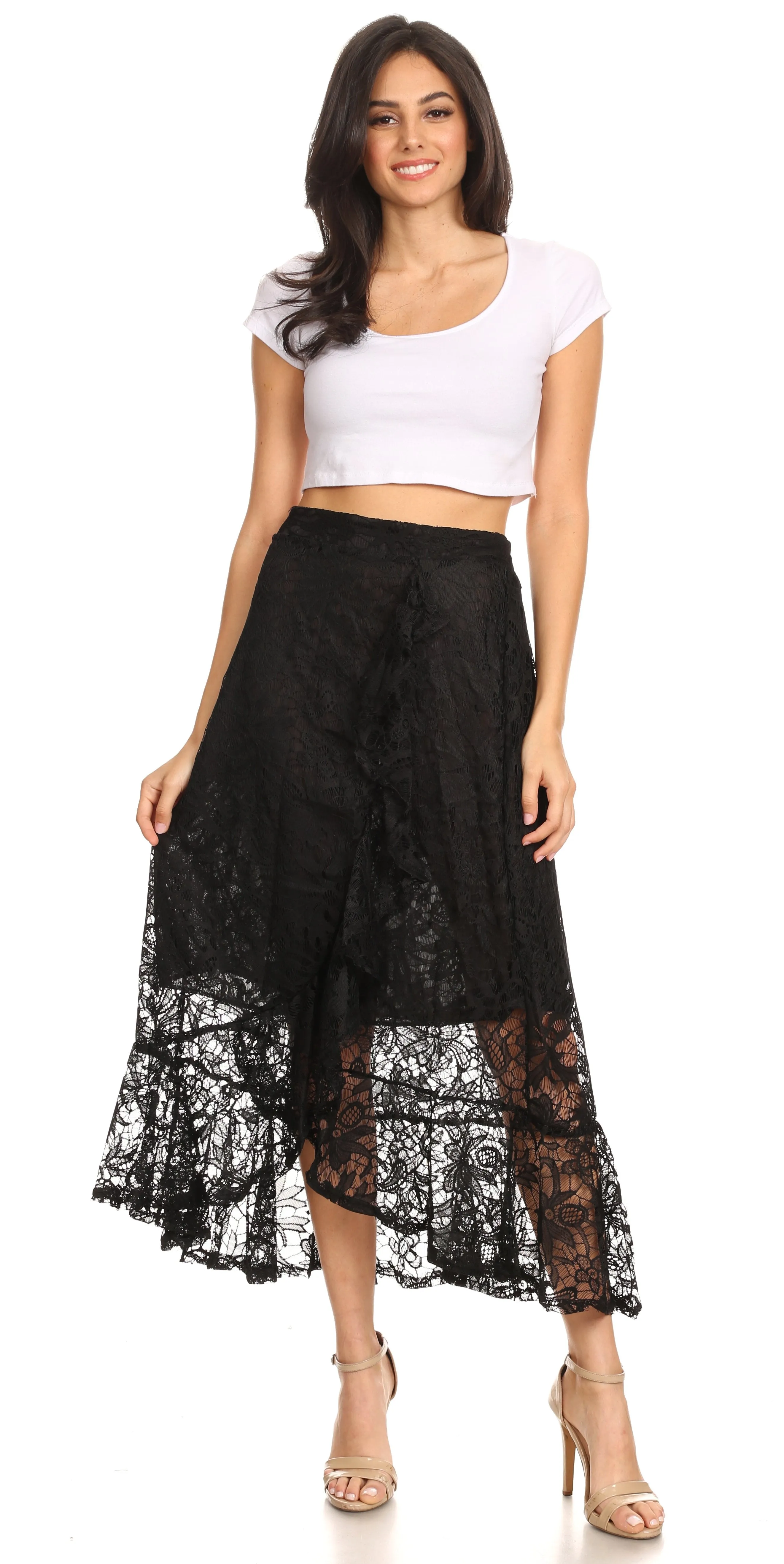 Sakkas Roma Bohemian Lace Maxi long Hippie Gypsy Dance Skirt Sexy Stunning