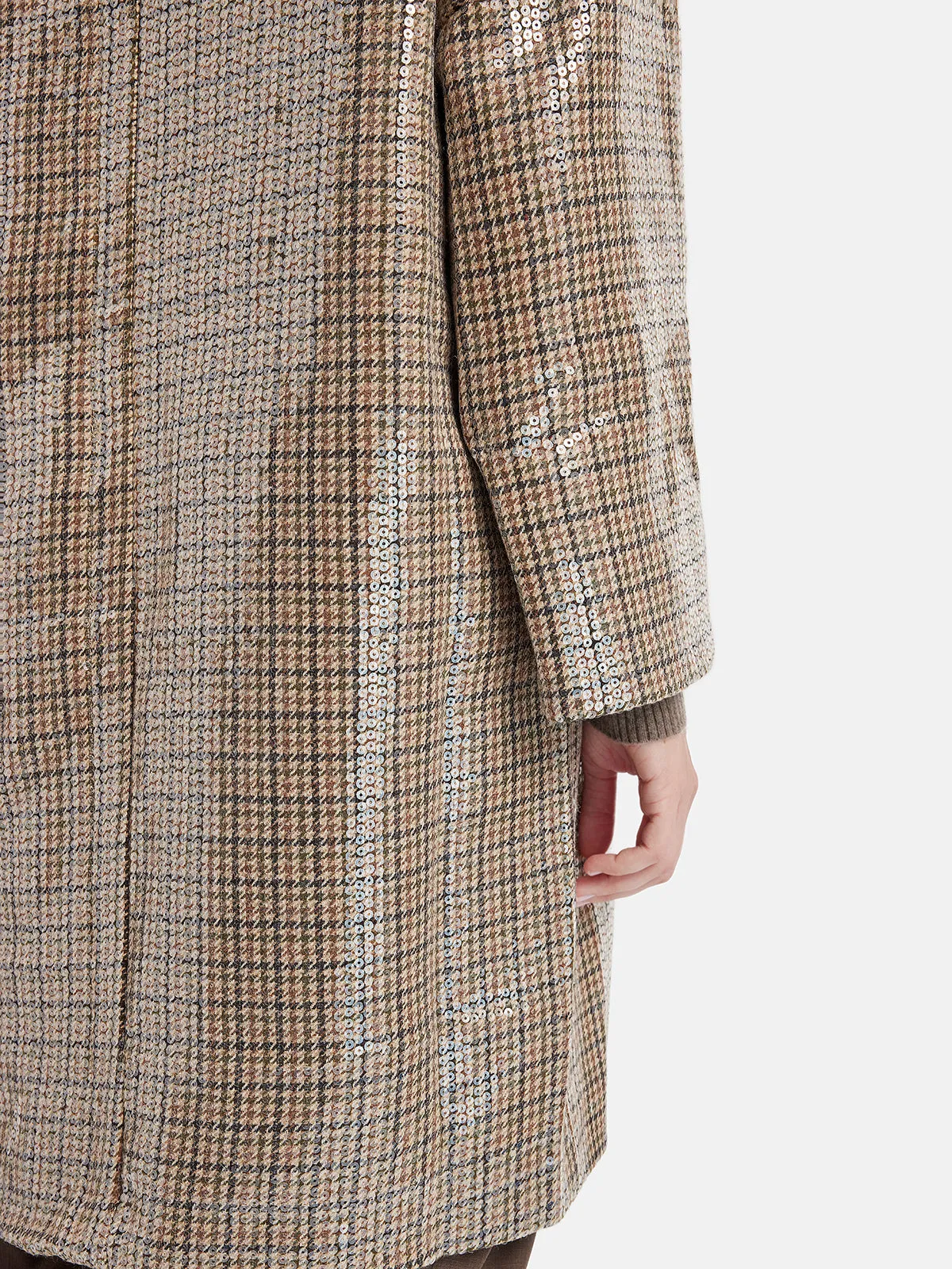 Sequin Plaid Wool Hooded Cape