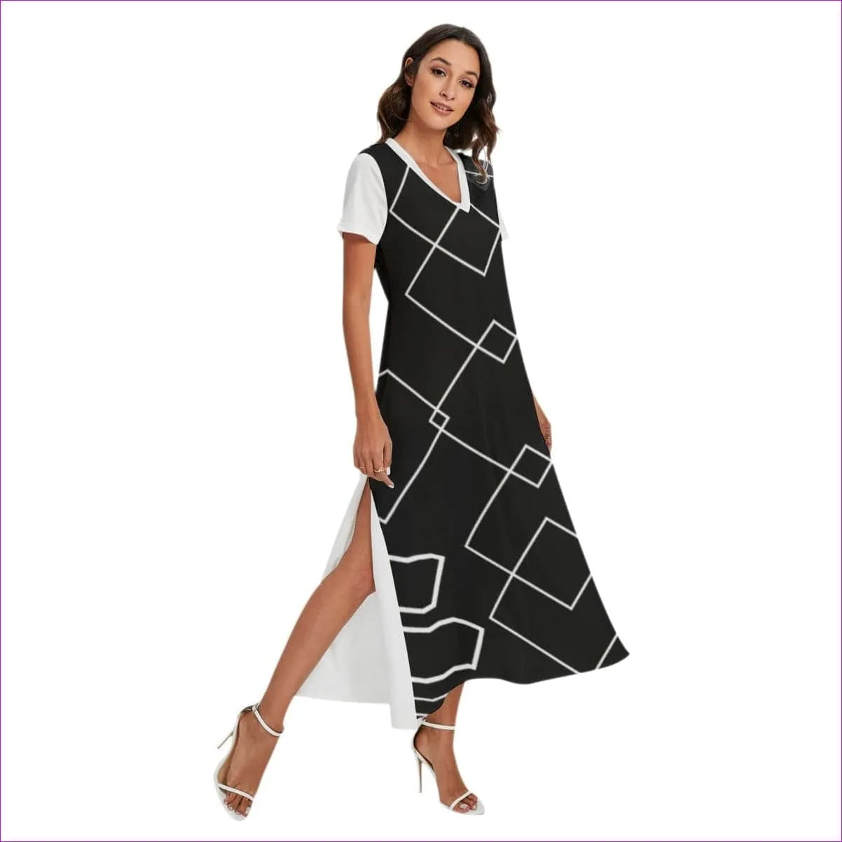 Shaped Out Women's V-neck Dress With Short Sleeve