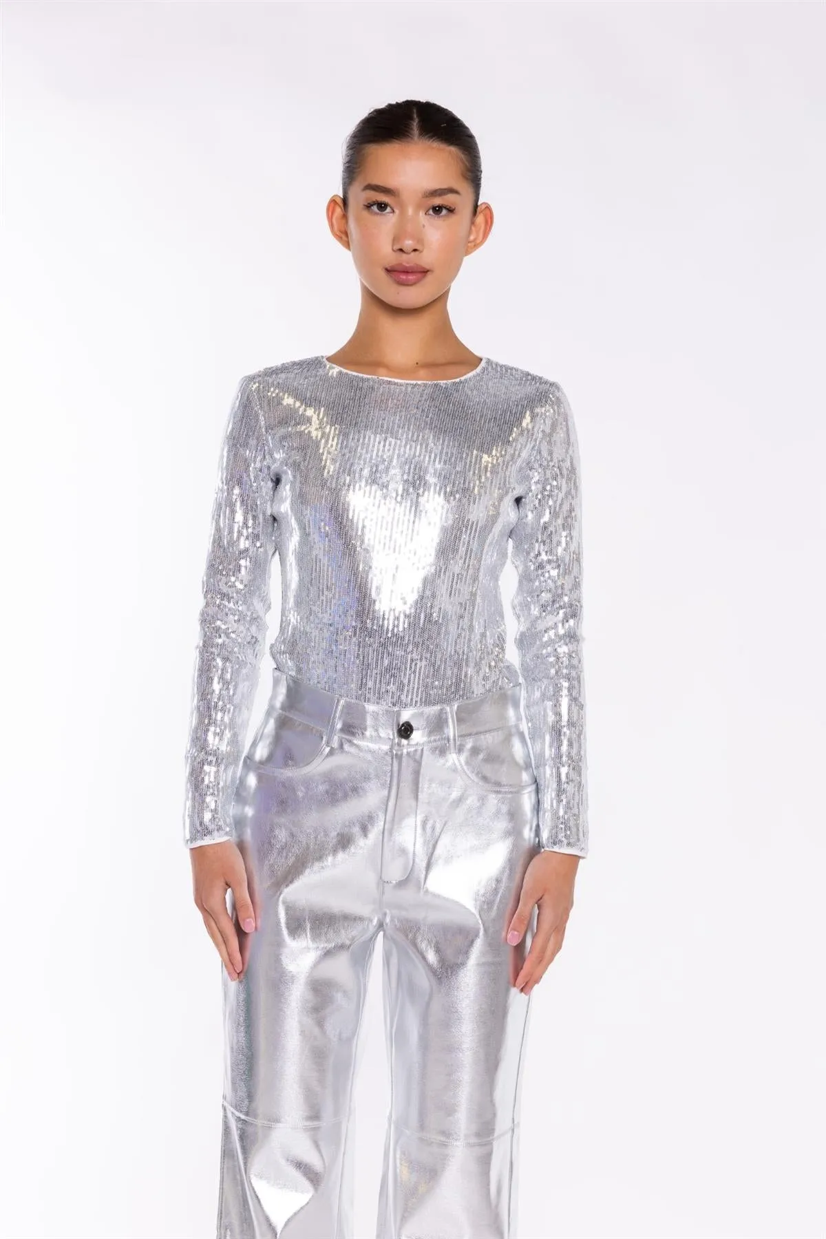 Silver Flat-Sequin Bodysuit