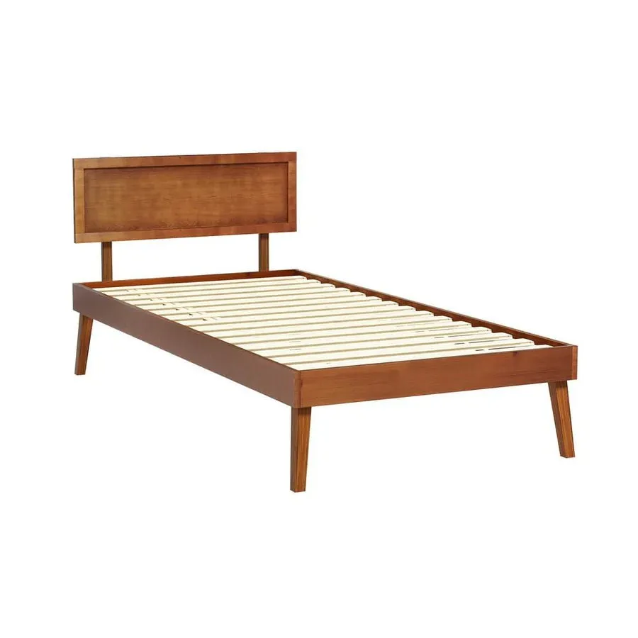 Single Premium Package | Splay Wooden Bed Frame Walnut, Algarve Euro Top Pocket Spring Mattress (Medium Firm) & Pillowtop Mattress Topper