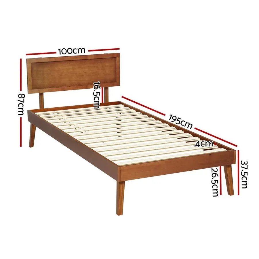 Single Premium Package | Splay Wooden Bed Frame Walnut, Algarve Euro Top Pocket Spring Mattress (Medium Firm) & Pillowtop Mattress Topper