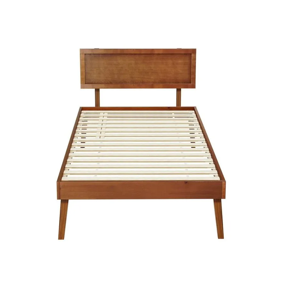 Single Premium Package | Splay Wooden Bed Frame Walnut, Algarve Euro Top Pocket Spring Mattress (Medium Firm) & Pillowtop Mattress Topper