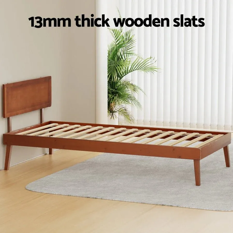 Single Premium Package | Splay Wooden Bed Frame Walnut, Algarve Euro Top Pocket Spring Mattress (Medium Firm) & Pillowtop Mattress Topper