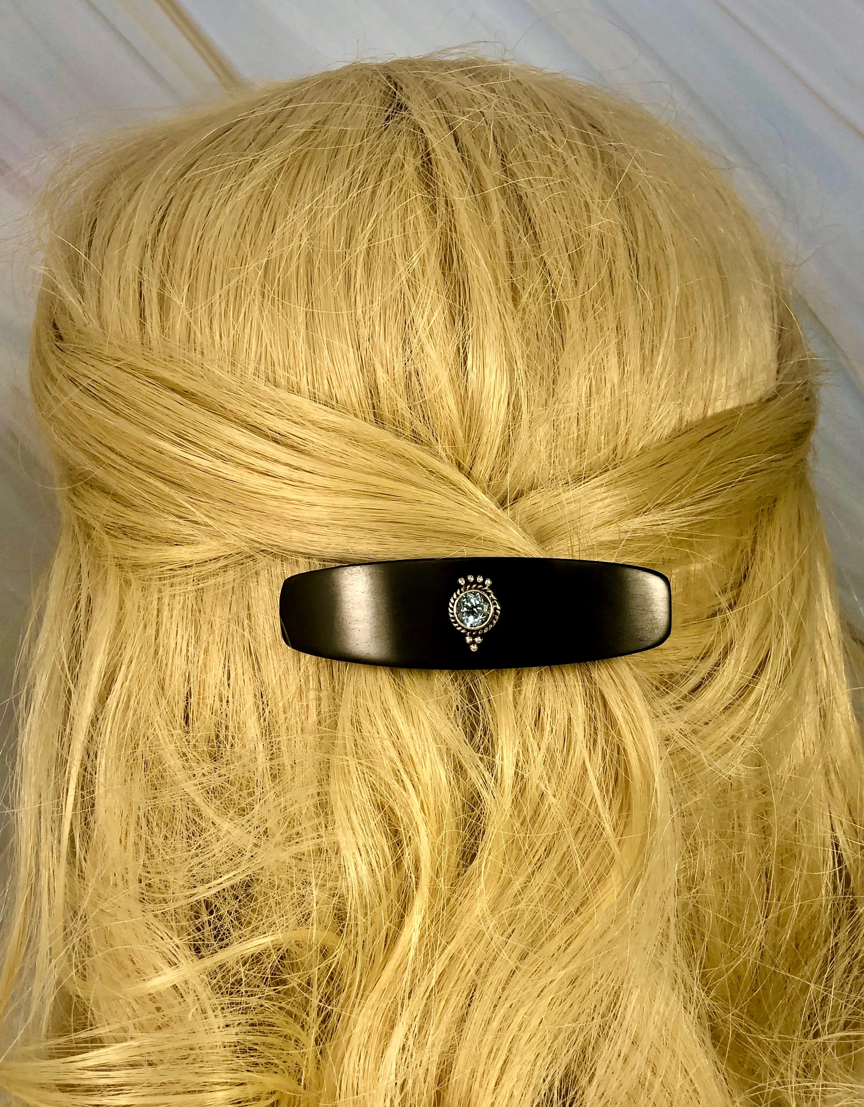 Small Ebony Topaz Silver barrette, AAA Luxury Barrette Gemstone Hair Clip