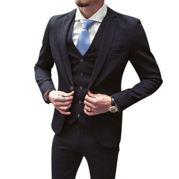 Solid Color Dress Blazer Suit for Men Three Pieces Bussiness Wedding Slim Fit