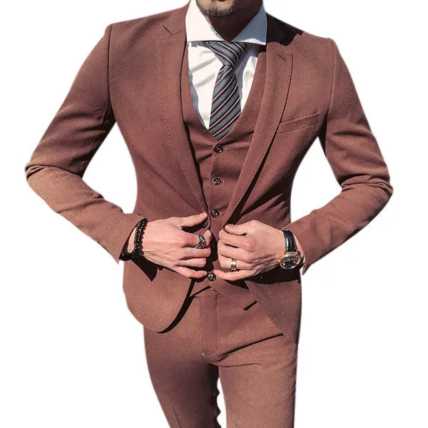 Solid Color Dress Blazer Suit for Men Three Pieces Bussiness Wedding Slim Fit