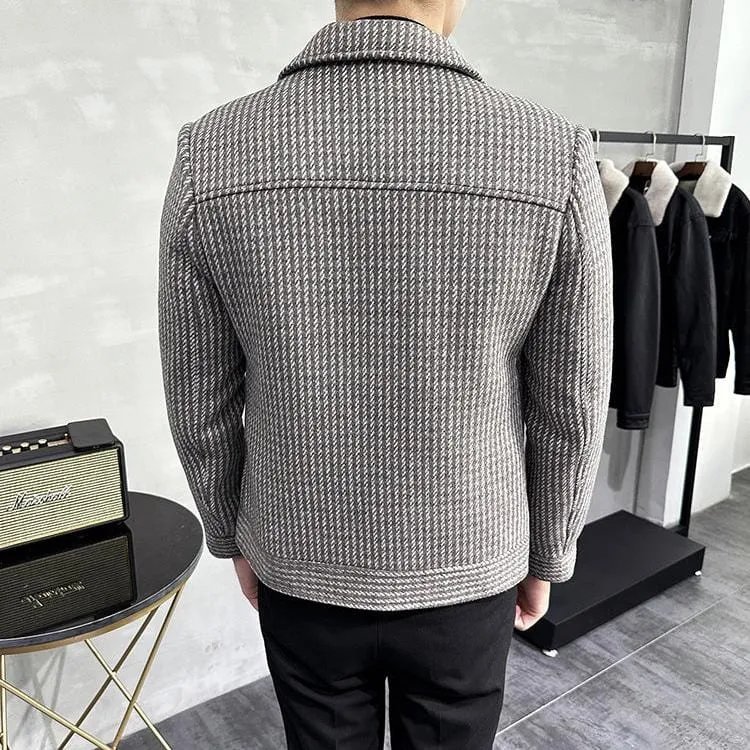 Sophisticated Striped Wool Men's Jacket - High-Quality British-Inspired Business Casual Coat