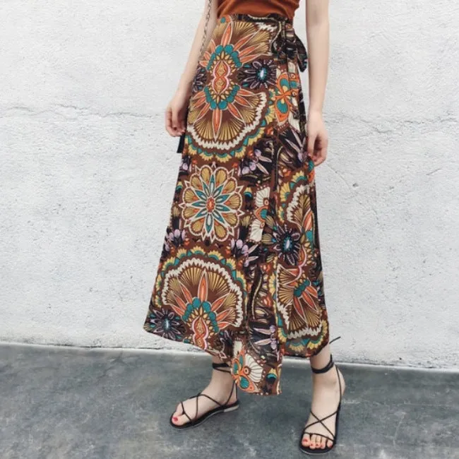 Summer Bohemian High Waist Wrap Around Skirt