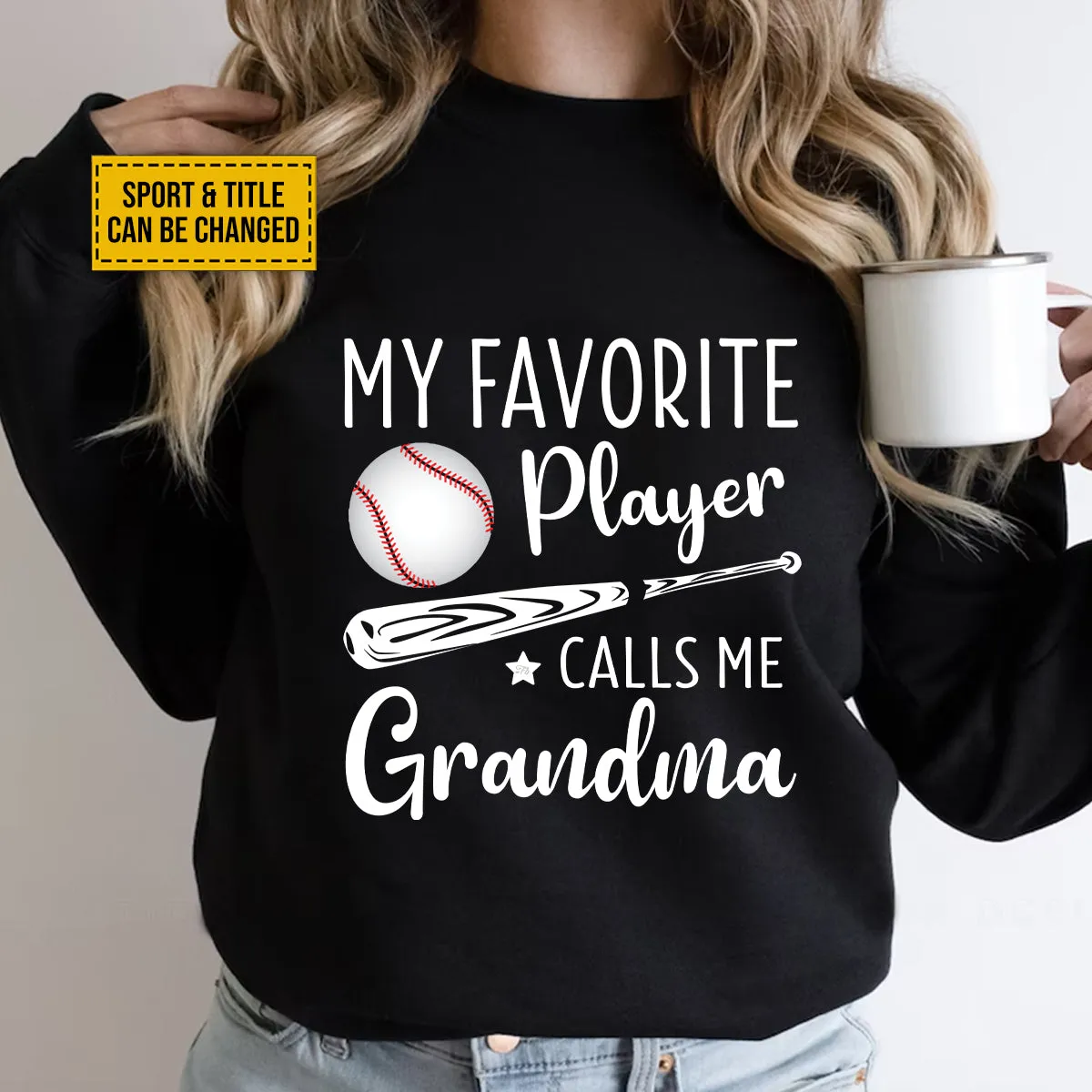 Teesdily | Customized Sport Mom Grandma Shirt My Favorite Player Calls Me Grandma Women Short Sleeve Tops Cute Grandma Gift Pullover Crewneck