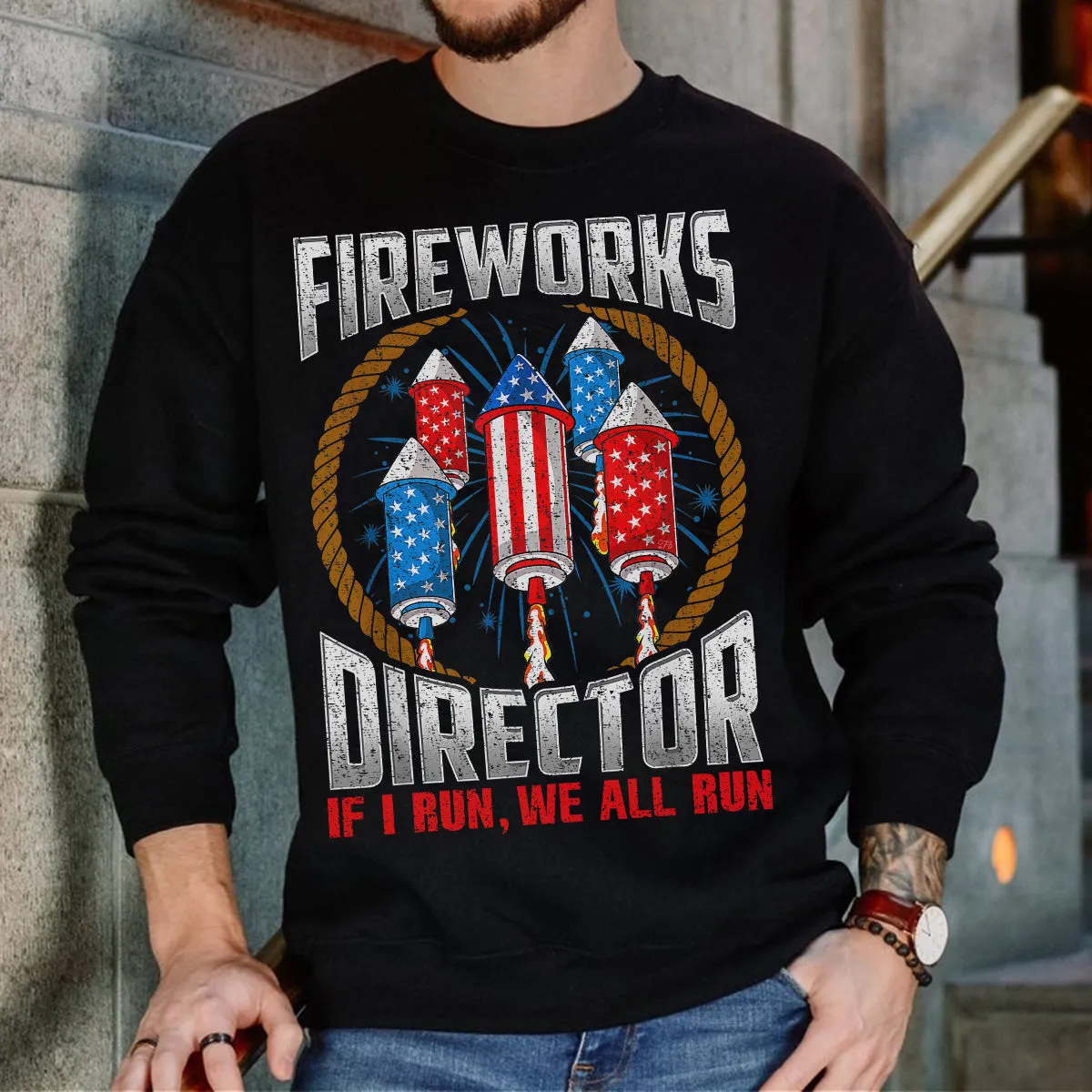 Teesdily | Independence Day Firework Shirt Fireworks Director I Run You Run Sweatshirt Hoodie American Pride Hooded Pullover Gift For 4Th Of July Day