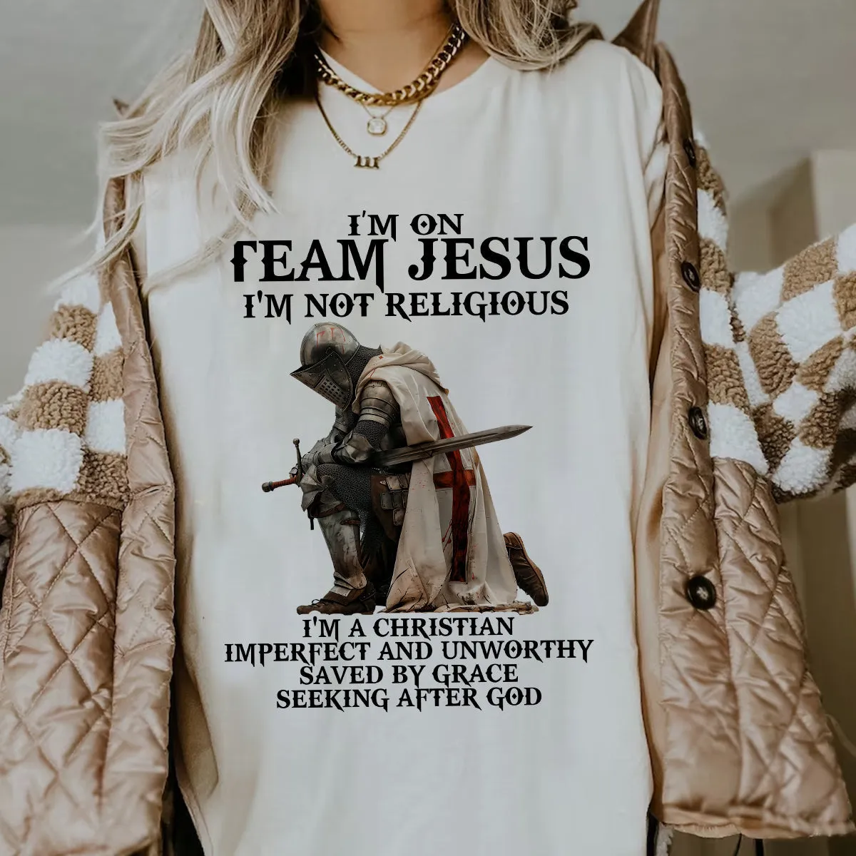 Teesdily | Jesus Warrior Of God Shirt, I'm On Team Jesus Hoodie Sweatshirt Mug, Bible Verse Pullover, God Faith Believer Gifts, Unisex Apparel