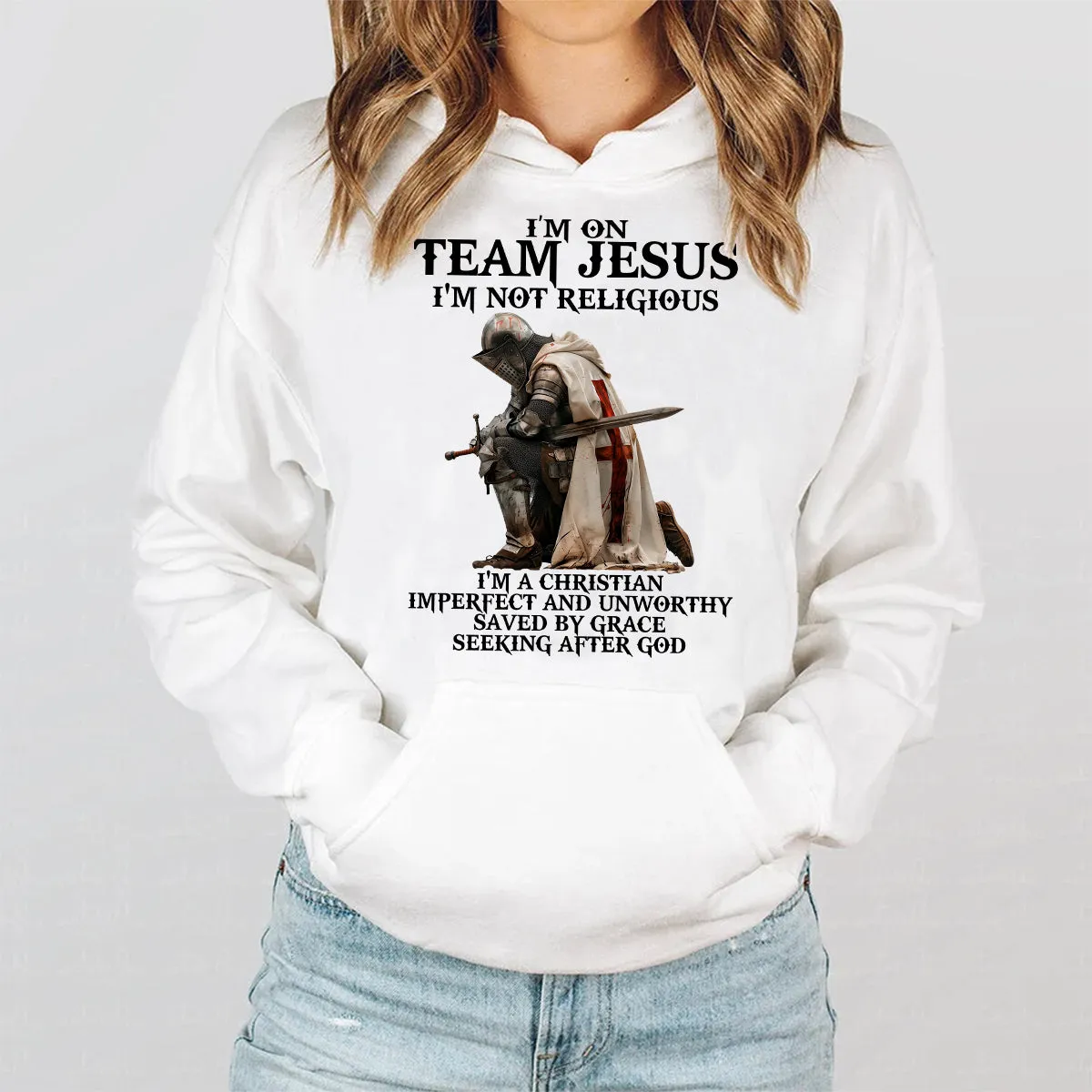 Teesdily | Jesus Warrior Of God Shirt, I'm On Team Jesus Hoodie Sweatshirt Mug, Bible Verse Pullover, God Faith Believer Gifts, Unisex Apparel