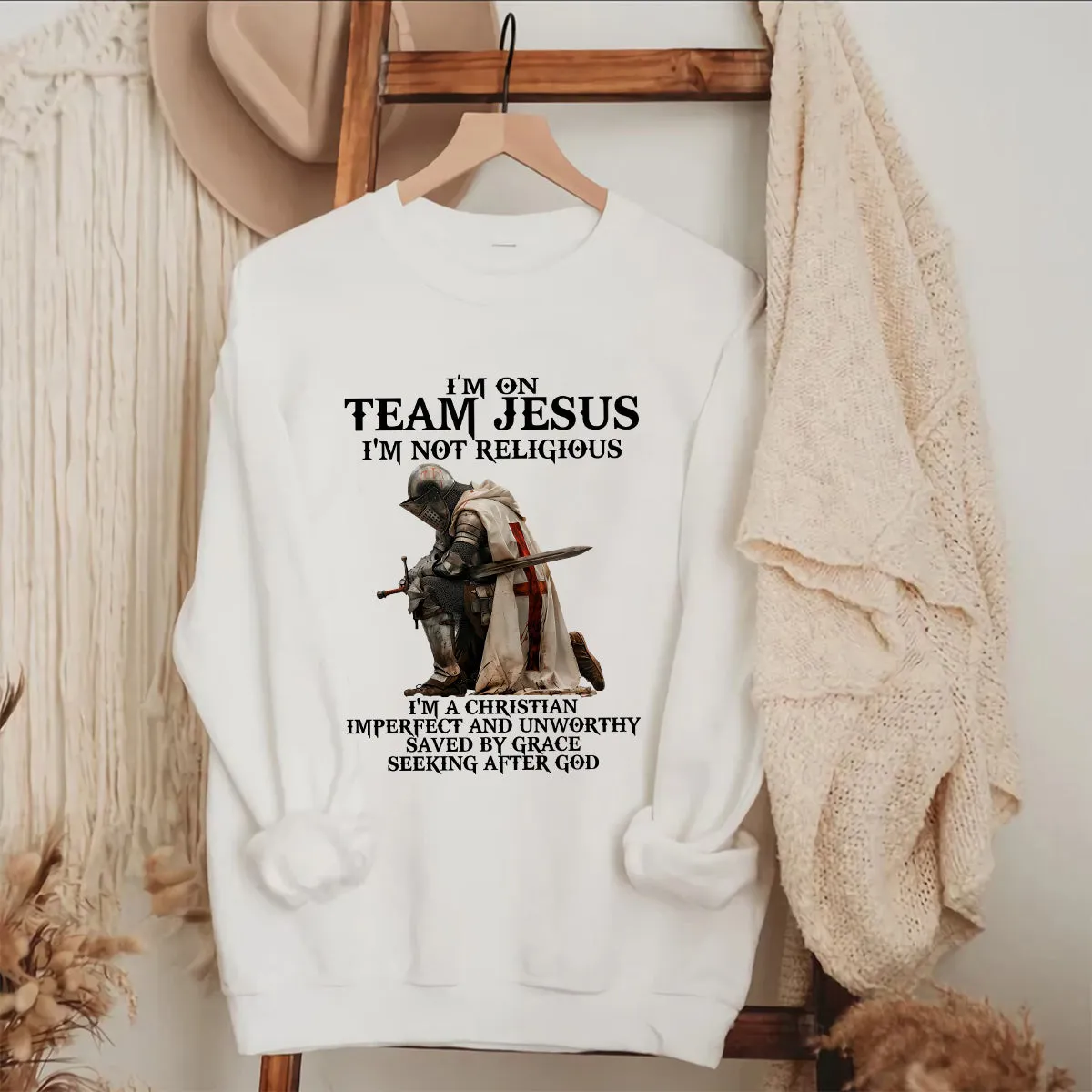 Teesdily | Jesus Warrior Of God Shirt, I'm On Team Jesus Hoodie Sweatshirt Mug, Bible Verse Pullover, God Faith Believer Gifts, Unisex Apparel