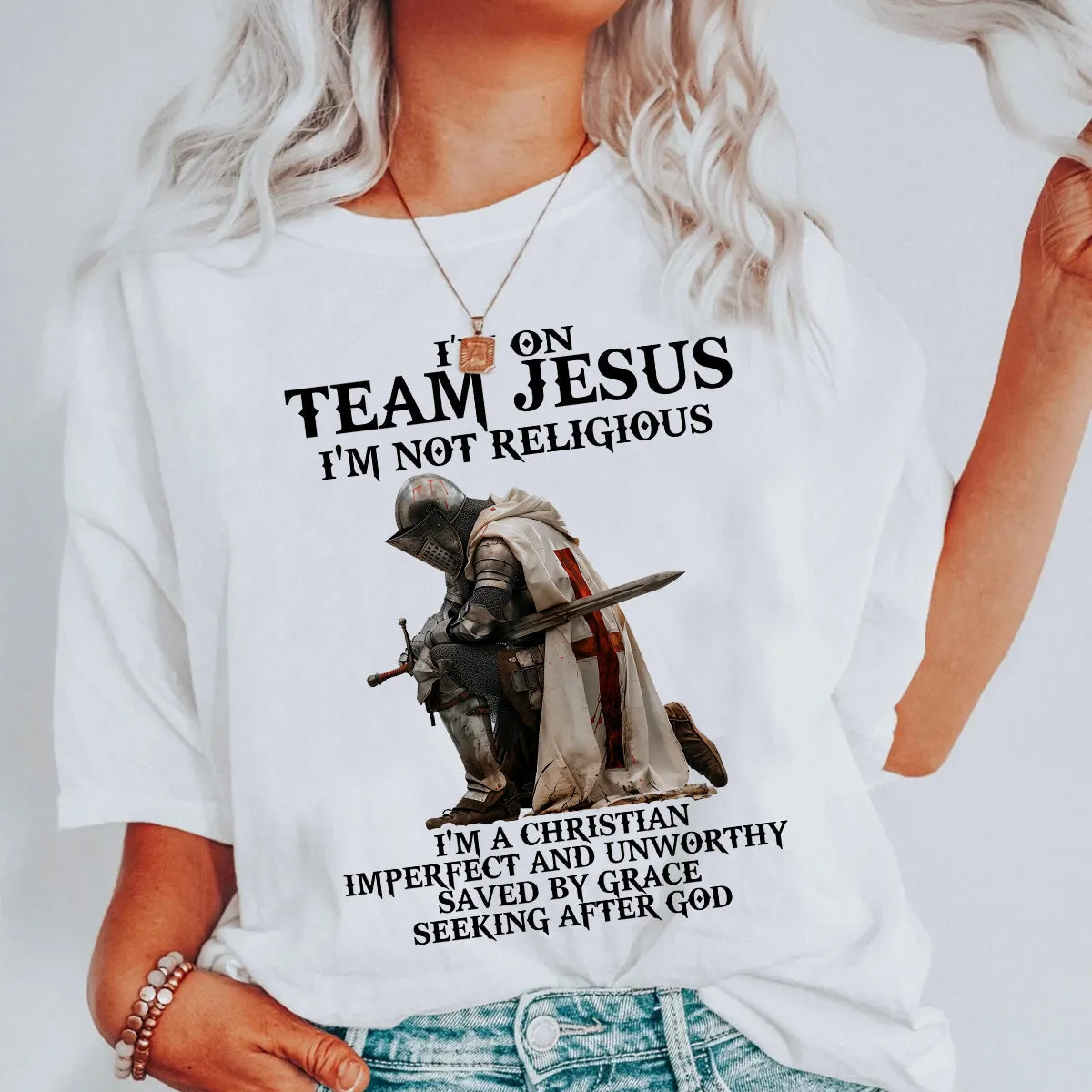 Teesdily | Jesus Warrior Of God Shirt, I'm On Team Jesus Hoodie Sweatshirt Mug, Bible Verse Pullover, God Faith Believer Gifts, Unisex Apparel