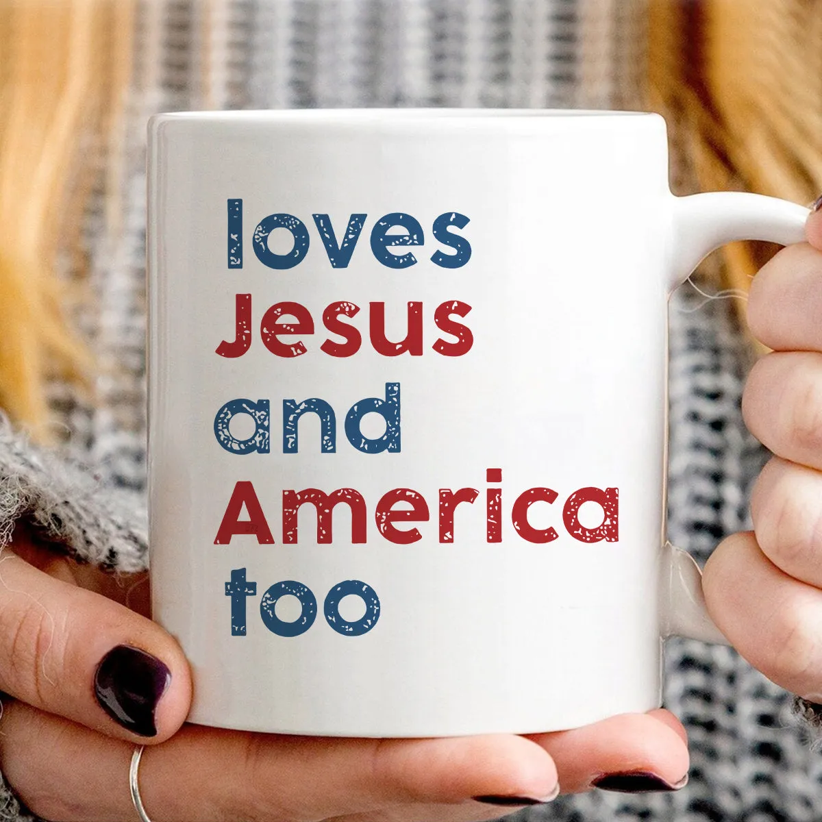 Teesdily | Loves Jesus And America Too Shirt, Patriotic Christian Sweatshirt Hoodie Pullover, Independence Day Mug, Christian 4Th Of July Gifts