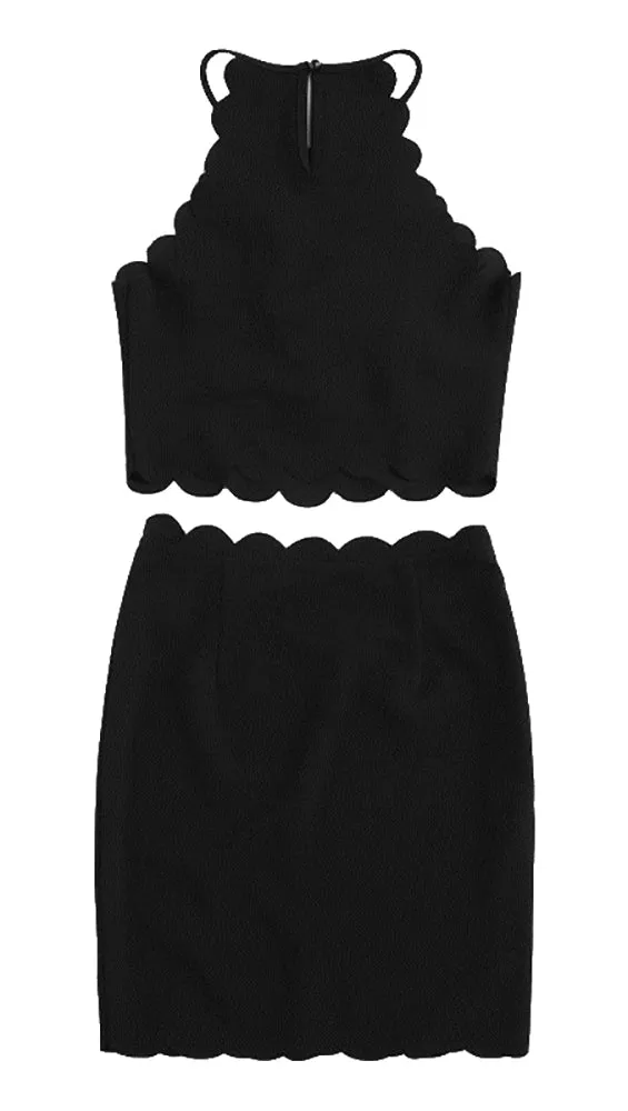 The Sarah Pearl Bead Scalloped Skirt Black