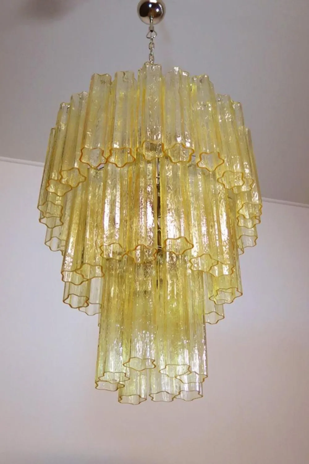 Three-Tier Yellow  Glass Murano Chandelier