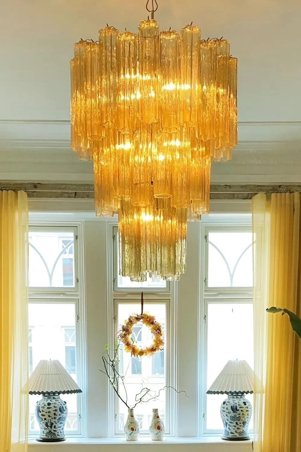 Three-Tier Yellow  Glass Murano Chandelier