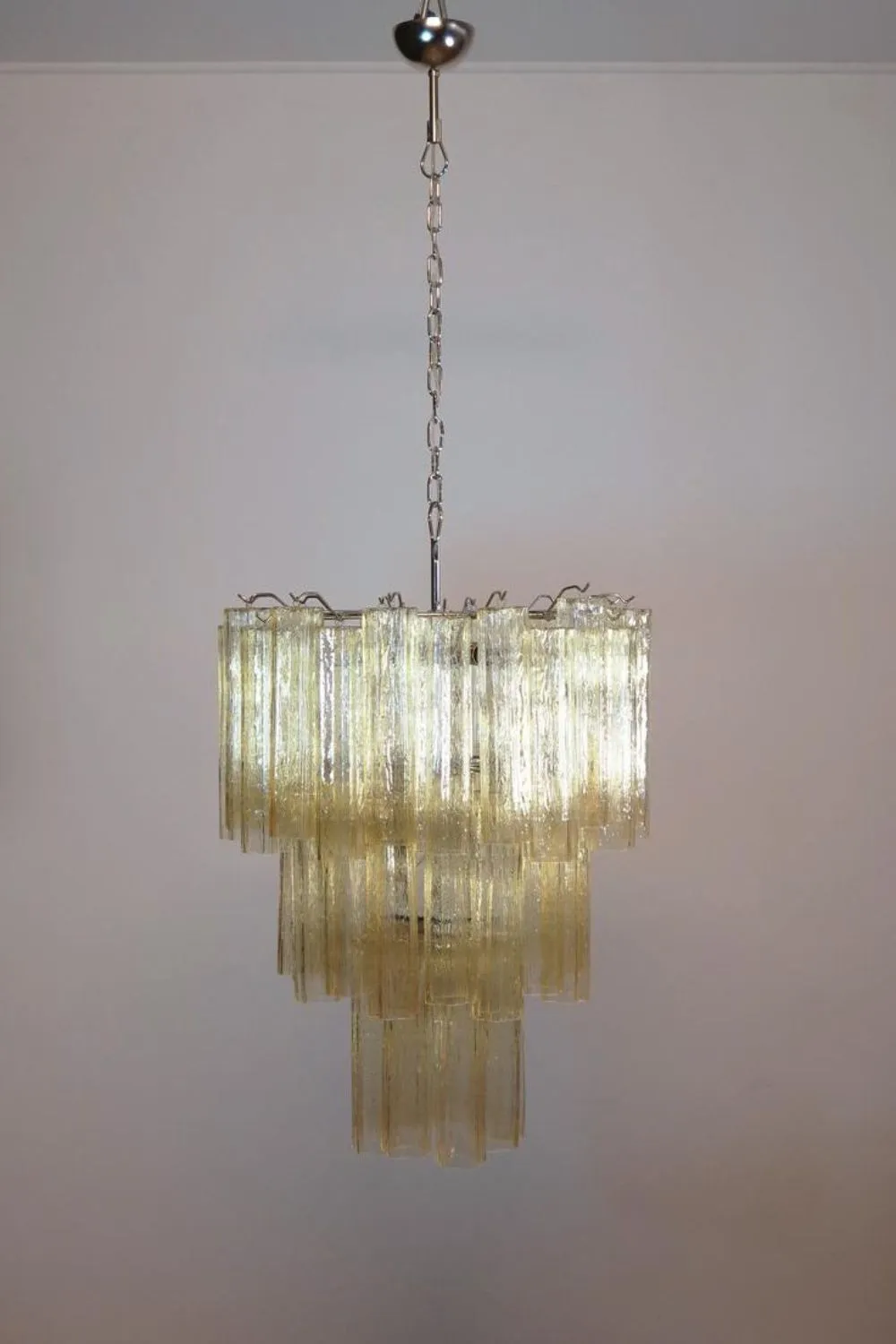 Three-Tier Yellow  Glass Murano Chandelier