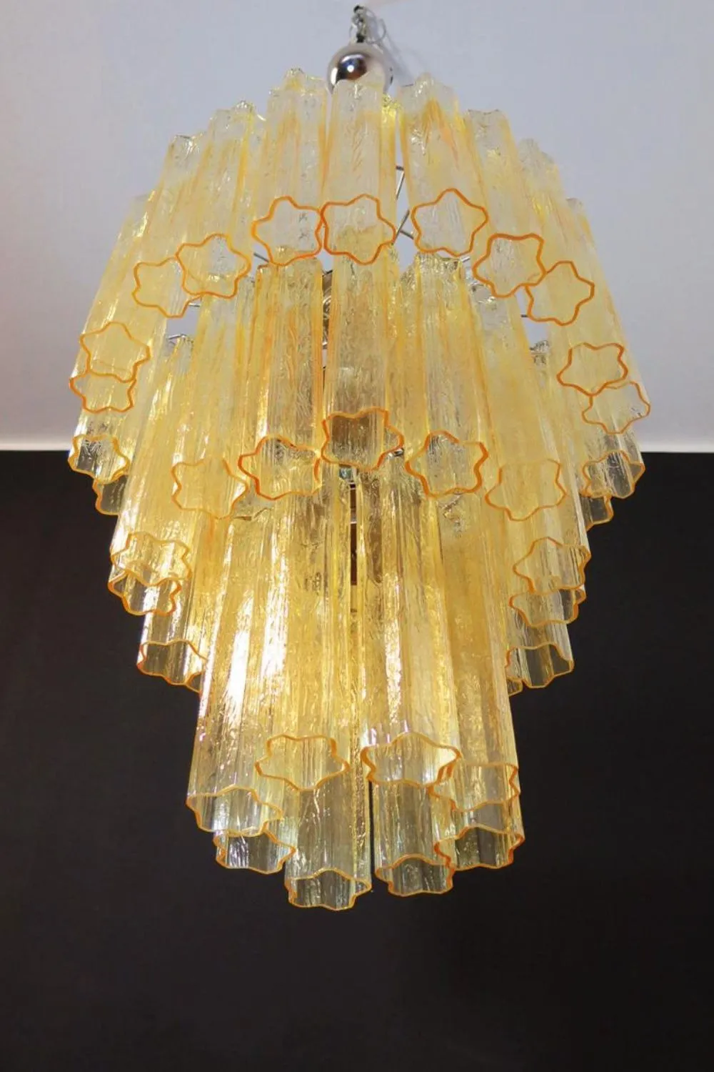 Three-Tier Yellow  Glass Murano Chandelier