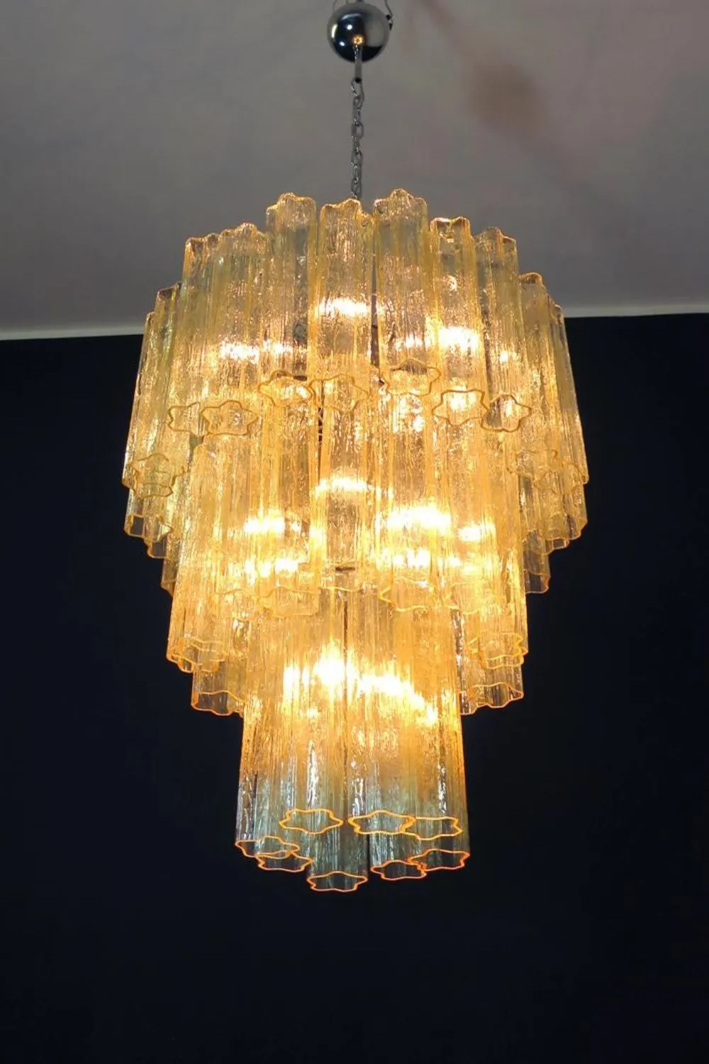 Three-Tier Yellow  Glass Murano Chandelier