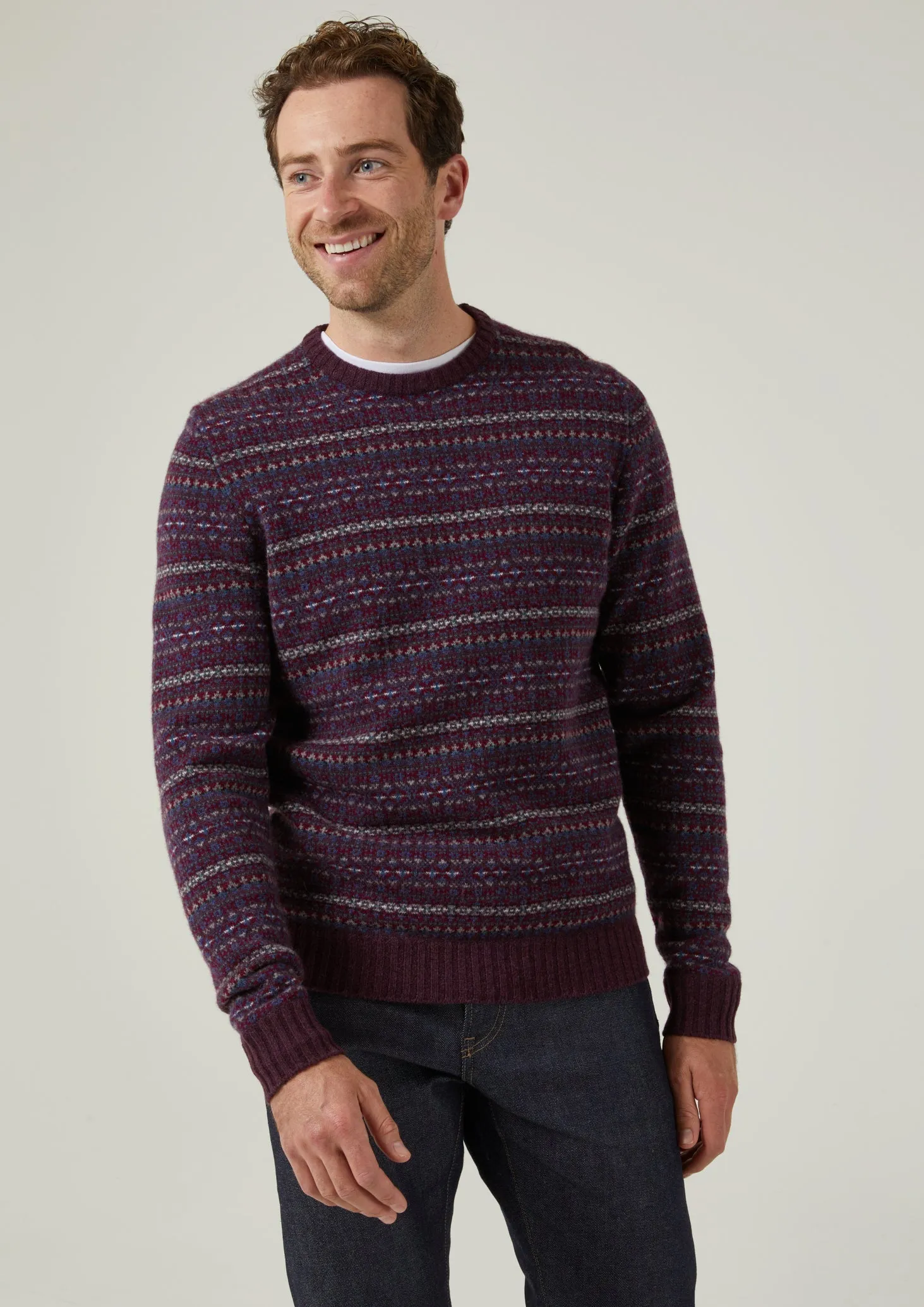 Towthorpe Men's Lambswool Fairisle Black Grape Jumper - Regular Fit