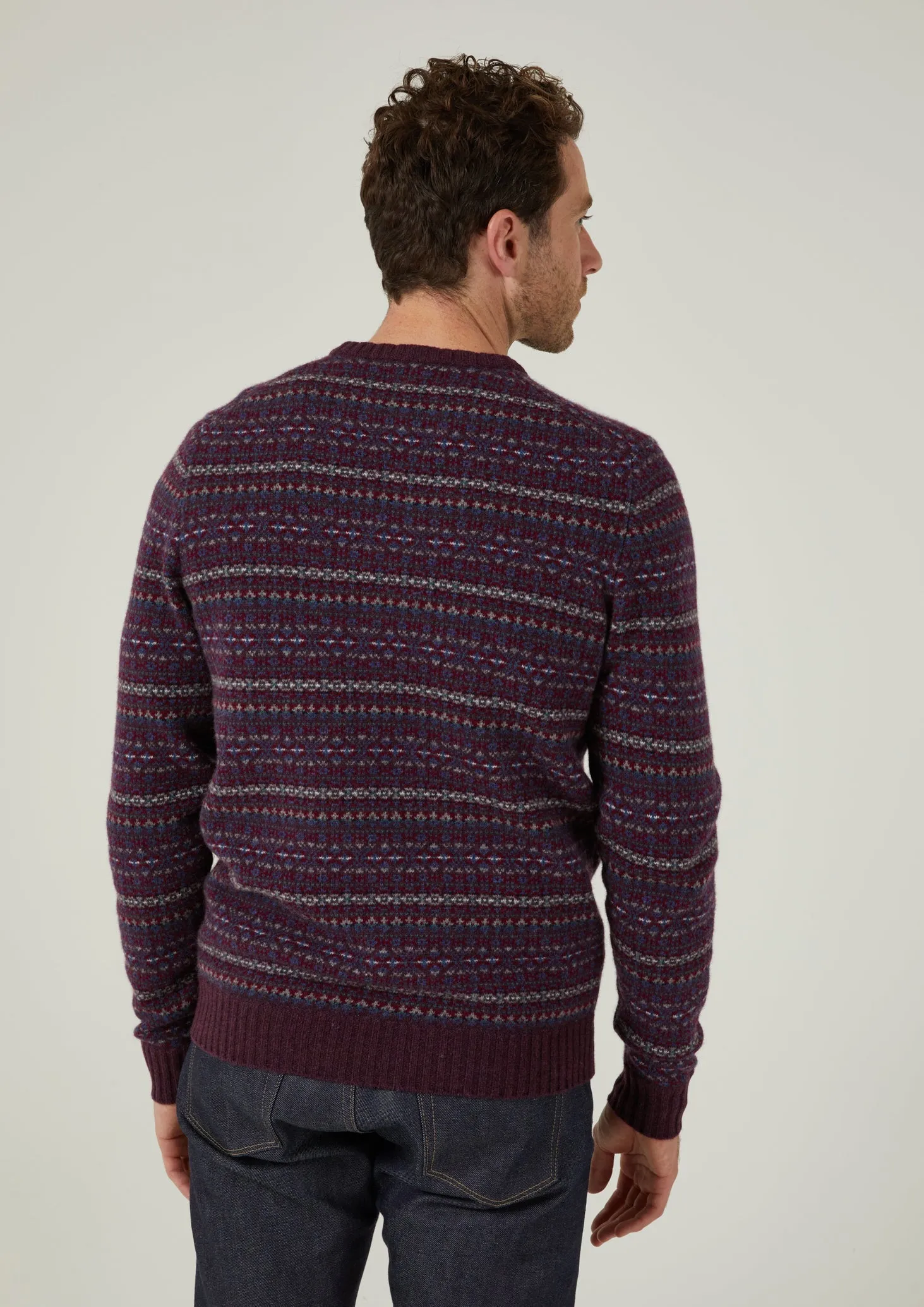 Towthorpe Men's Lambswool Fairisle Black Grape Jumper - Regular Fit