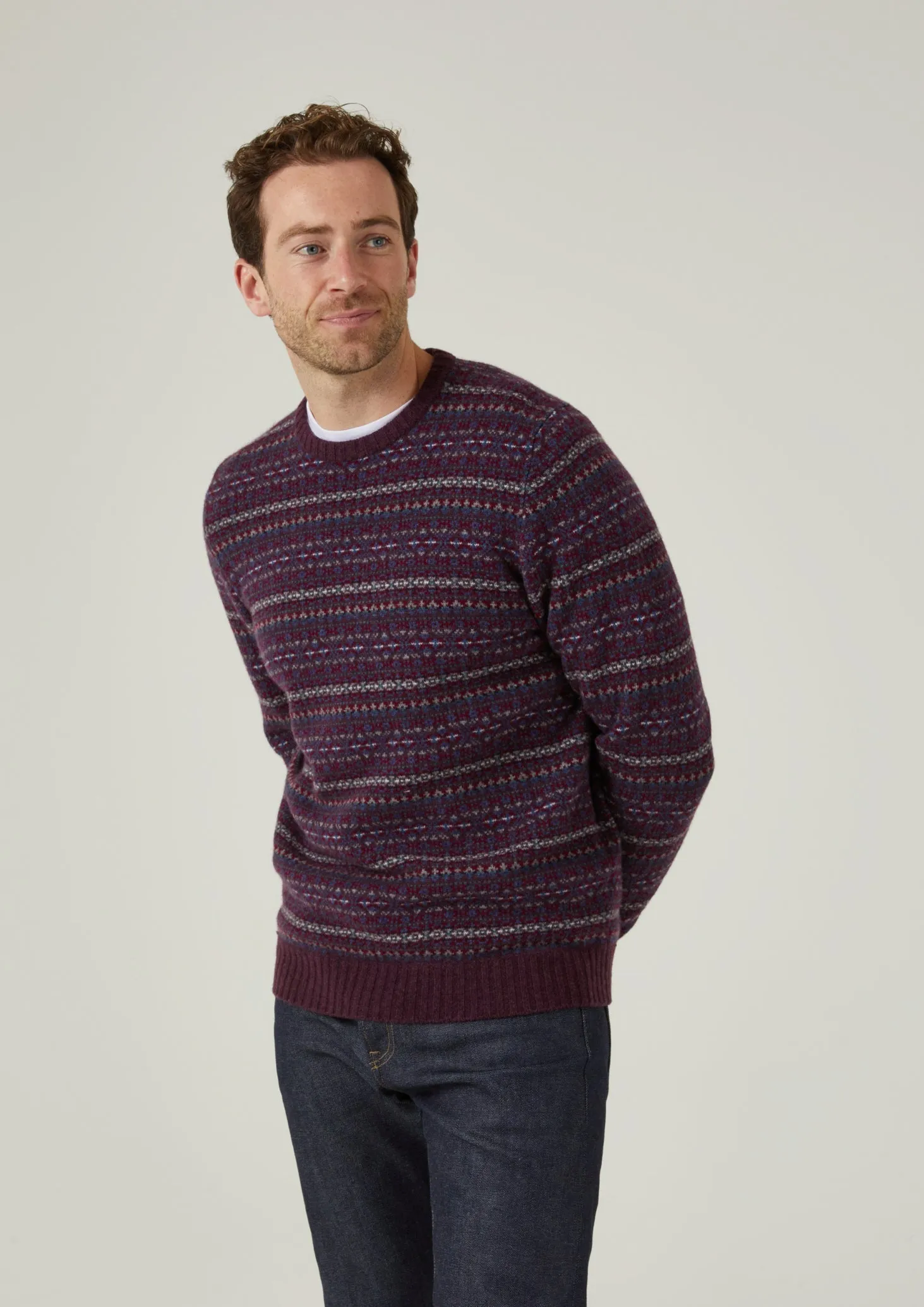 Towthorpe Men's Lambswool Fairisle Black Grape Jumper - Regular Fit