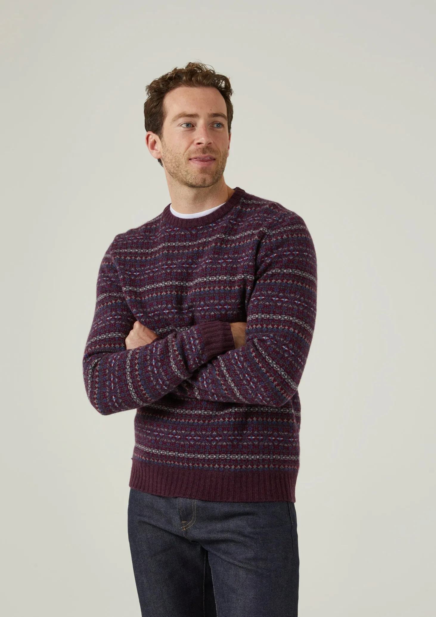 Towthorpe Men's Lambswool Fairisle Black Grape Jumper - Regular Fit