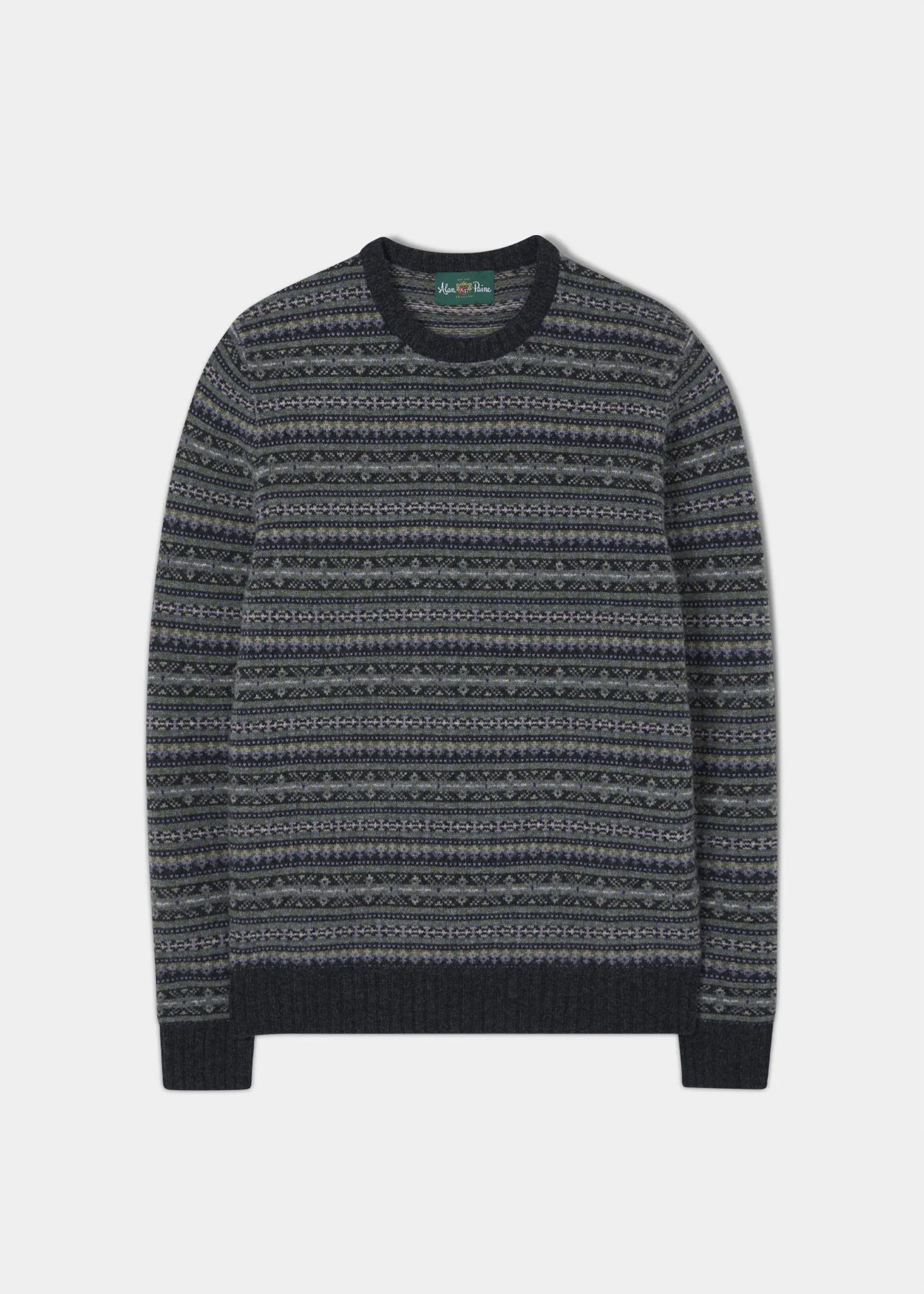 Towthorpe Men's Lambswool Fairisle Charcoal Grey Jumper - Regular Fit