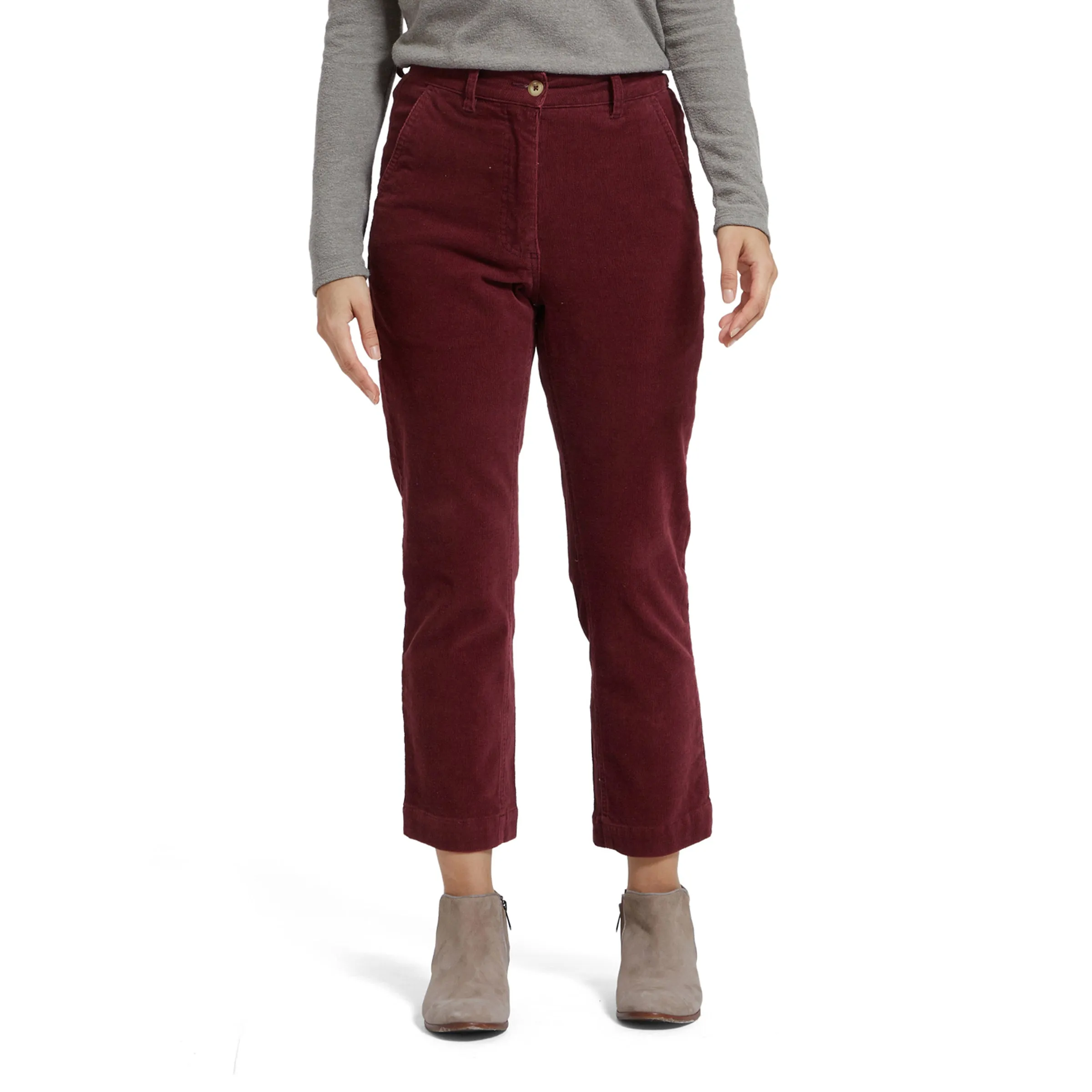 Tracy Slim Ankle Stretch Corduroy Pants - Burgundy (Final Sale)